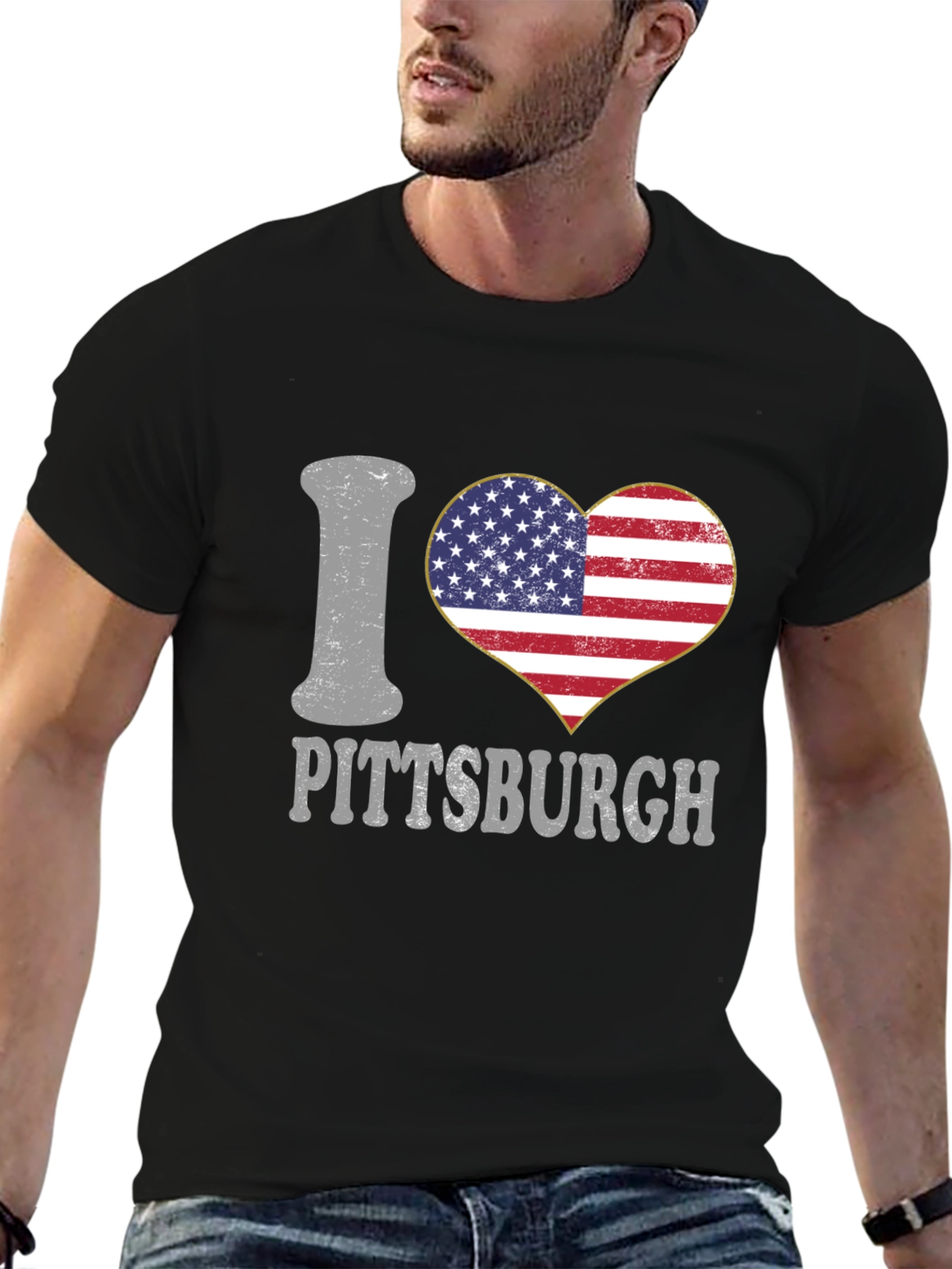 I Heart Pittsburgh USA Flag Graphic T-Shirt