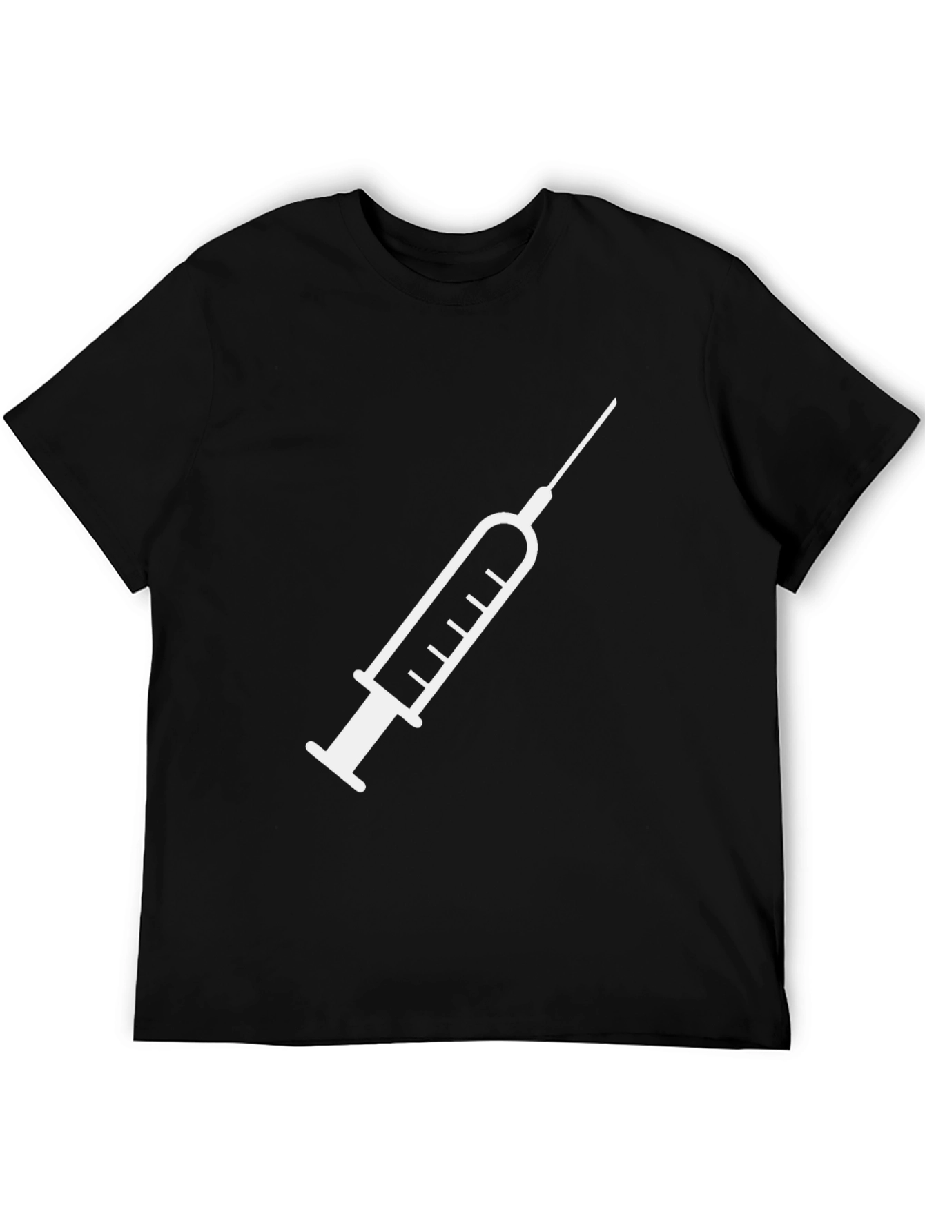 Vaccination T-Shirt: White Syringe Graphic Black Tee