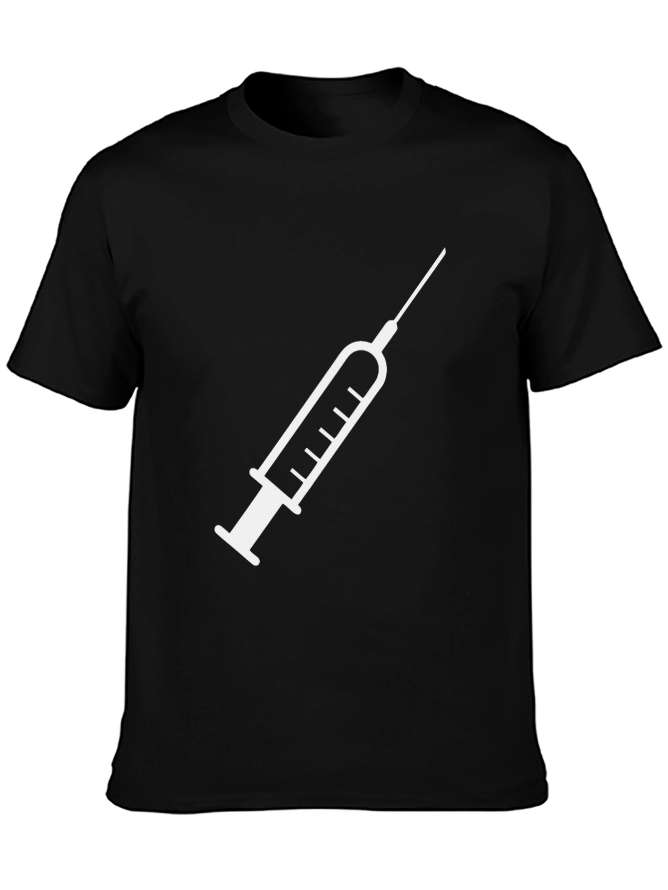 Vaccination T-Shirt: White Syringe Graphic Black Tee