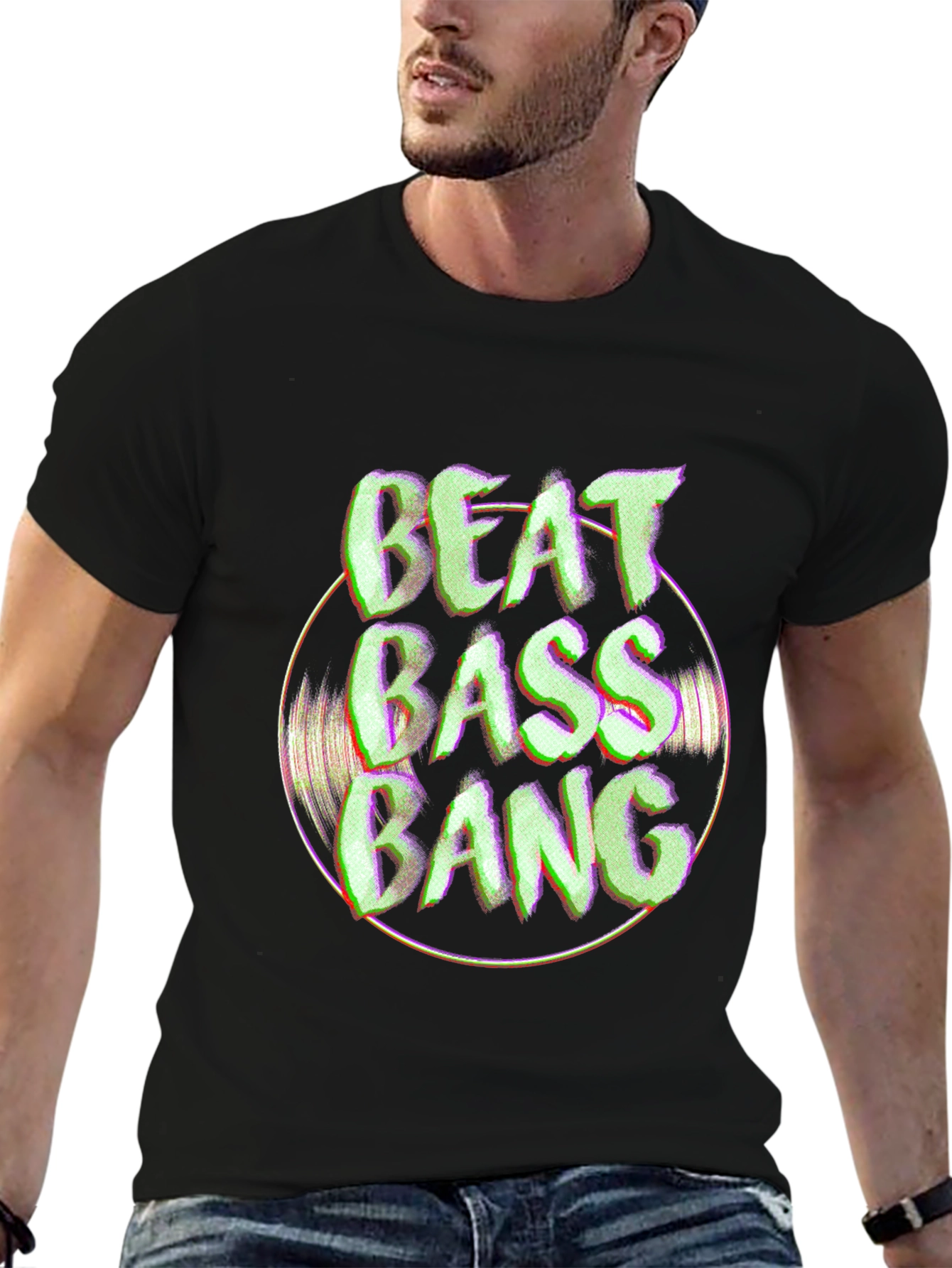 Beat Bass Bang Graphic Black T-Shirt