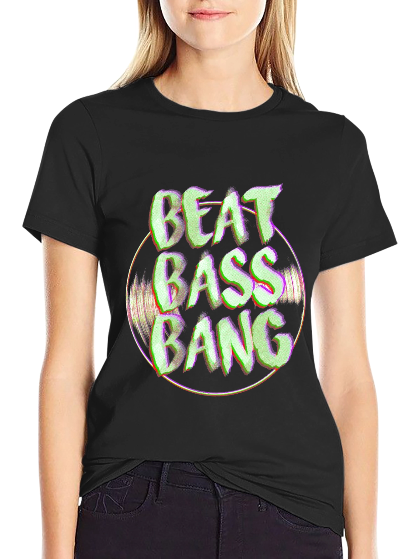 Beat Bass Bang Graphic Black T-Shirt