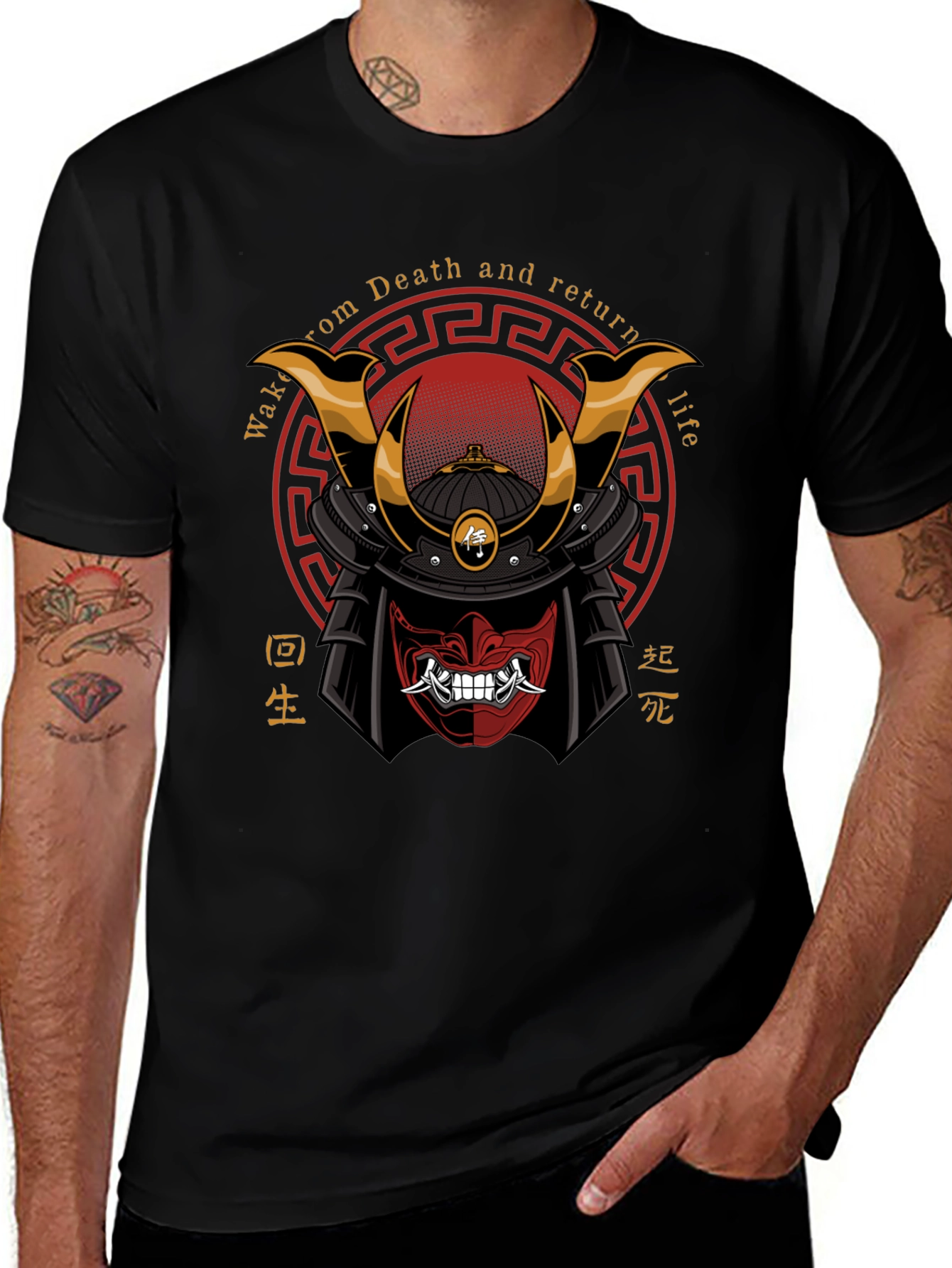 Samurai Mask Graphic Tee - Death and Rebirth Design