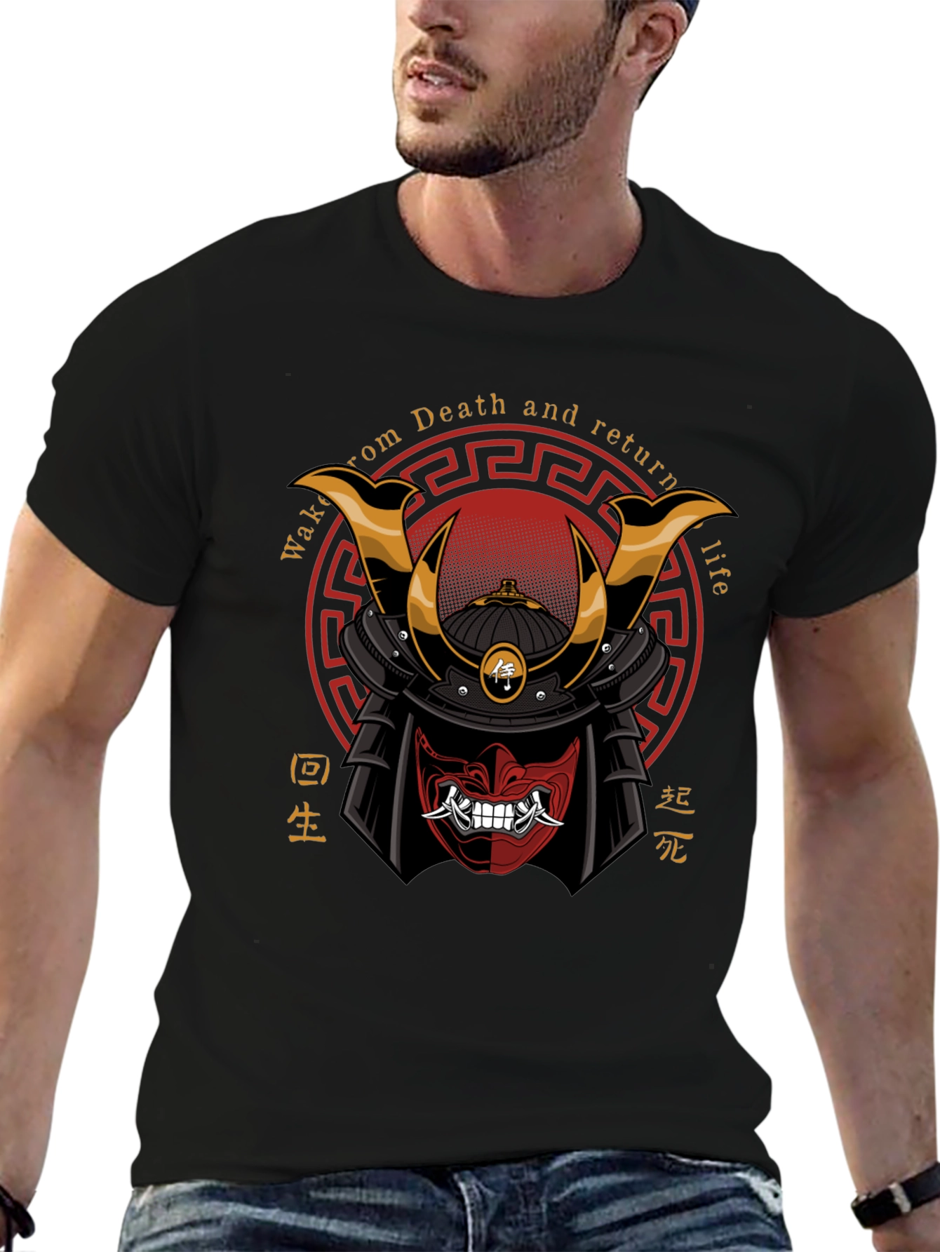 Samurai Mask Graphic Tee - Death and Rebirth Design