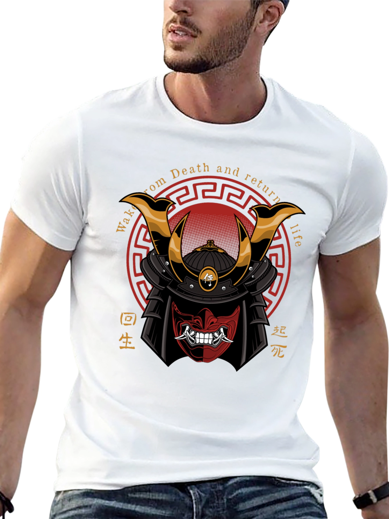 Samurai Mask Graphic Tee - Death and Rebirth Design