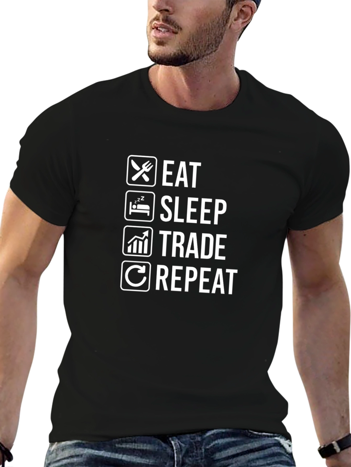 Eat Sleep Trade Repeat Black T-Shirt