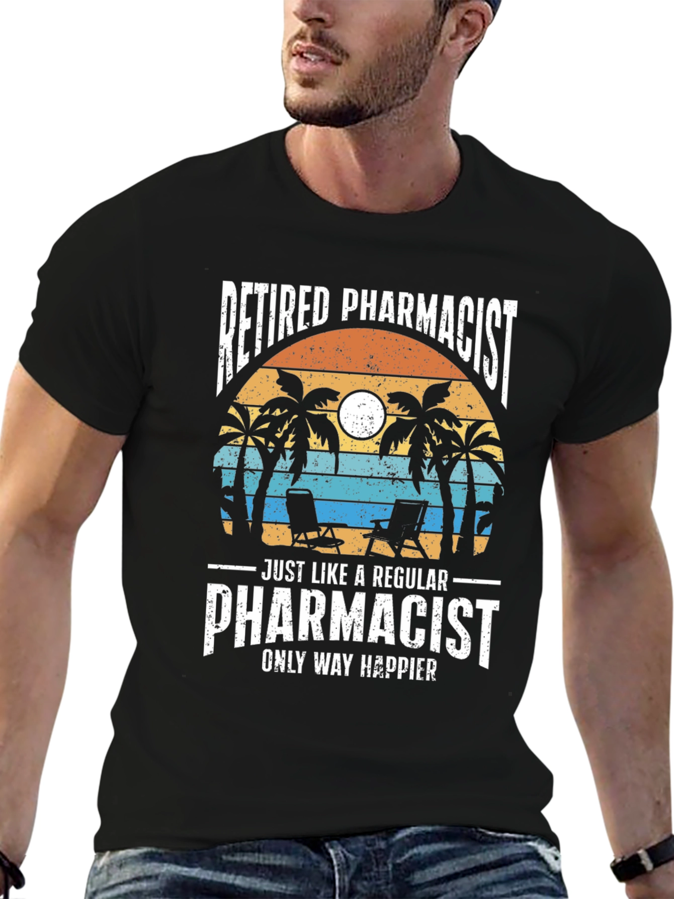 Retired Pharmacist T-Shirt - Beach Scene Design
