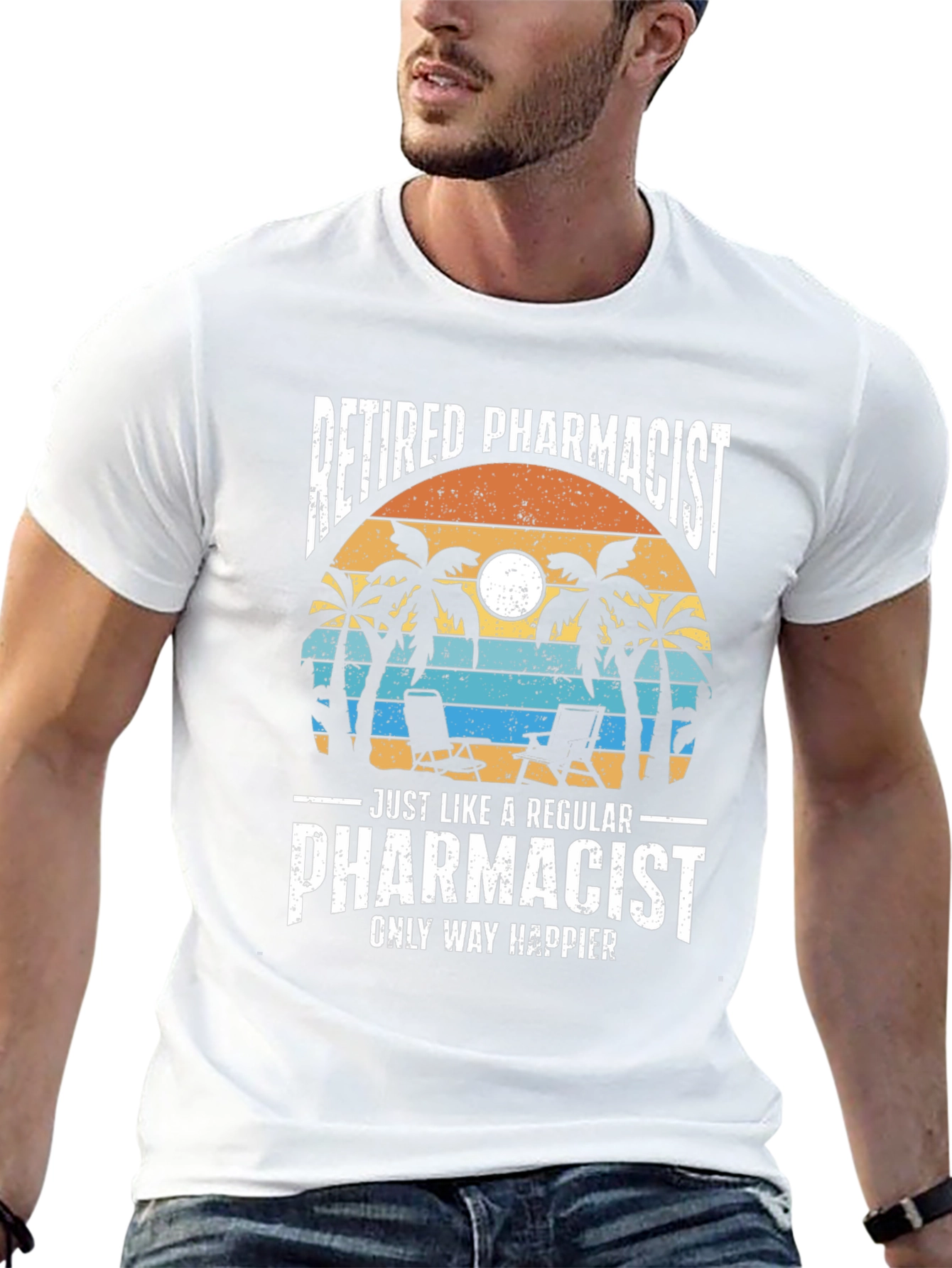 Retired Pharmacist T-Shirt - Beach Scene Design