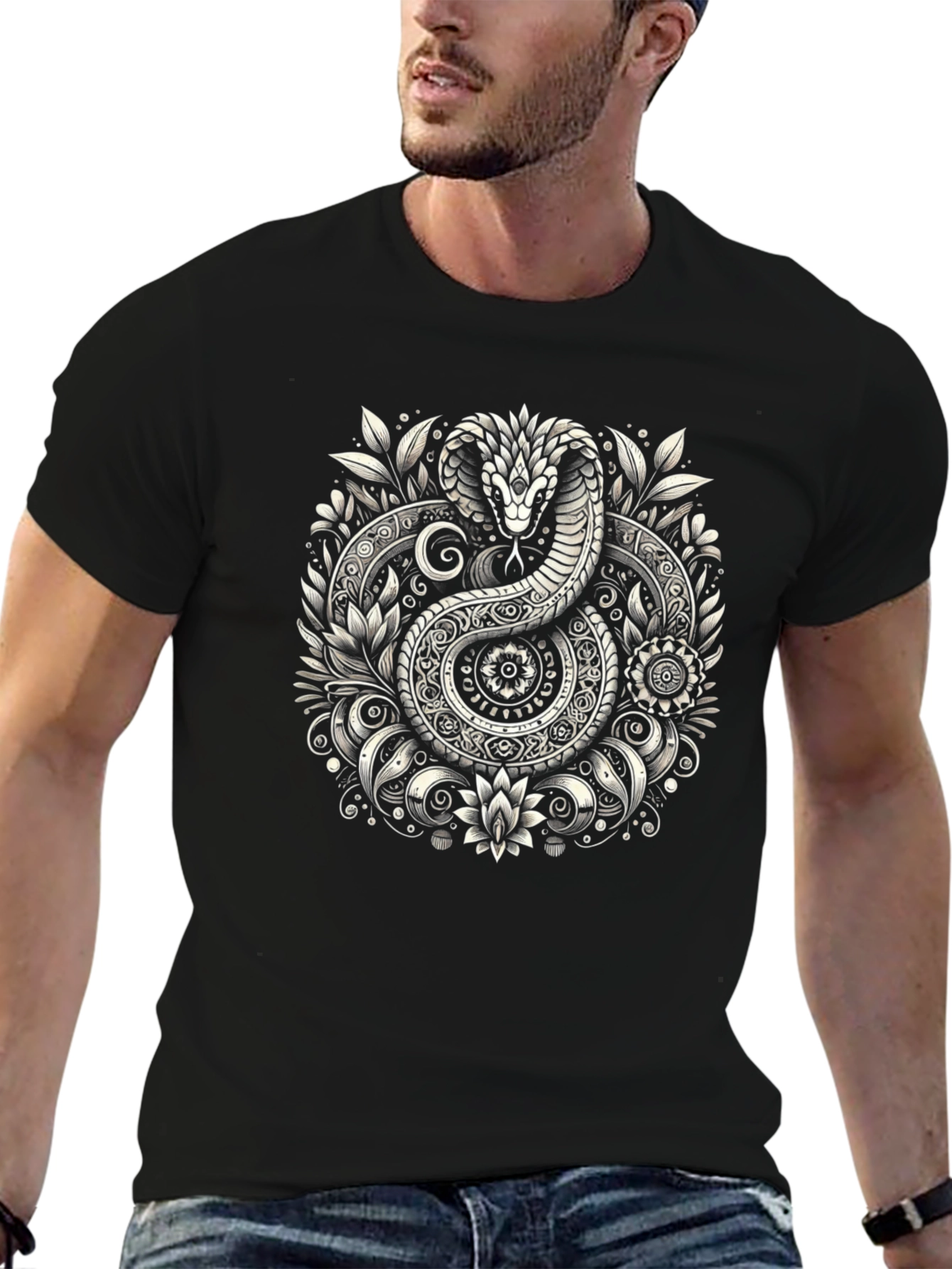 Ornate Snake Graphic Tee - Black