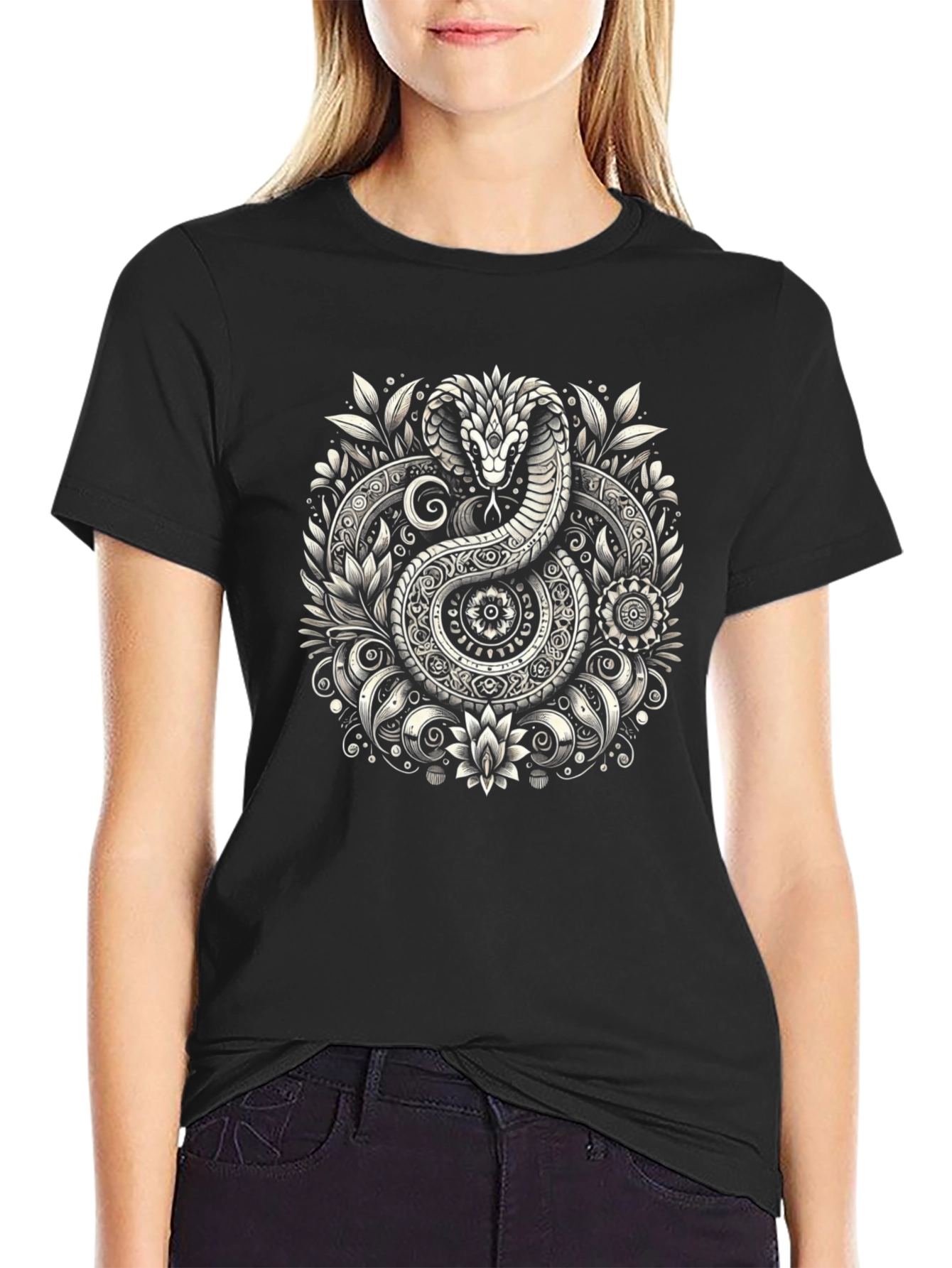 Ornate Snake Graphic Tee - Black
