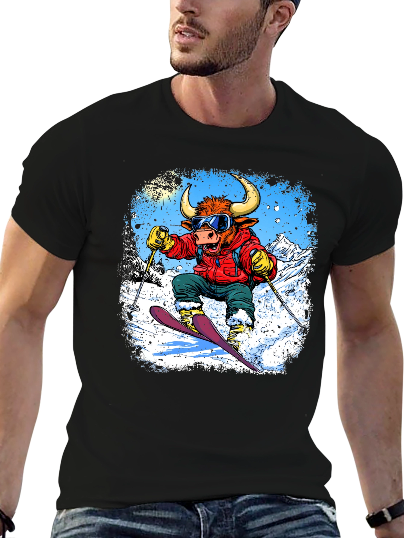 Bull Skier Graphic T-Shirt