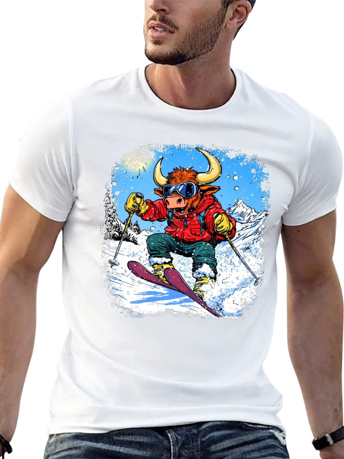 Bull Skier Graphic T-Shirt