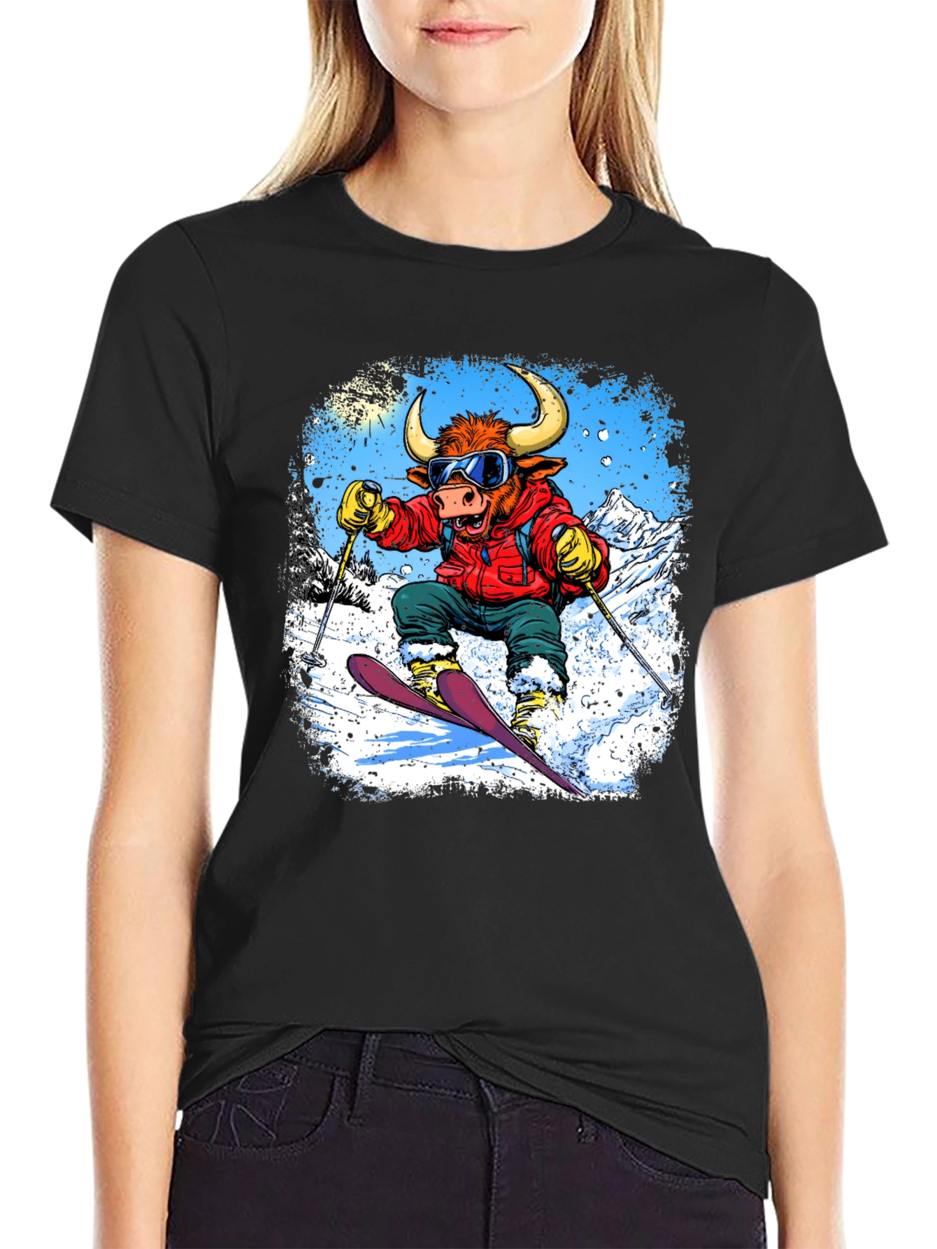 Bull Skier Graphic T-Shirt