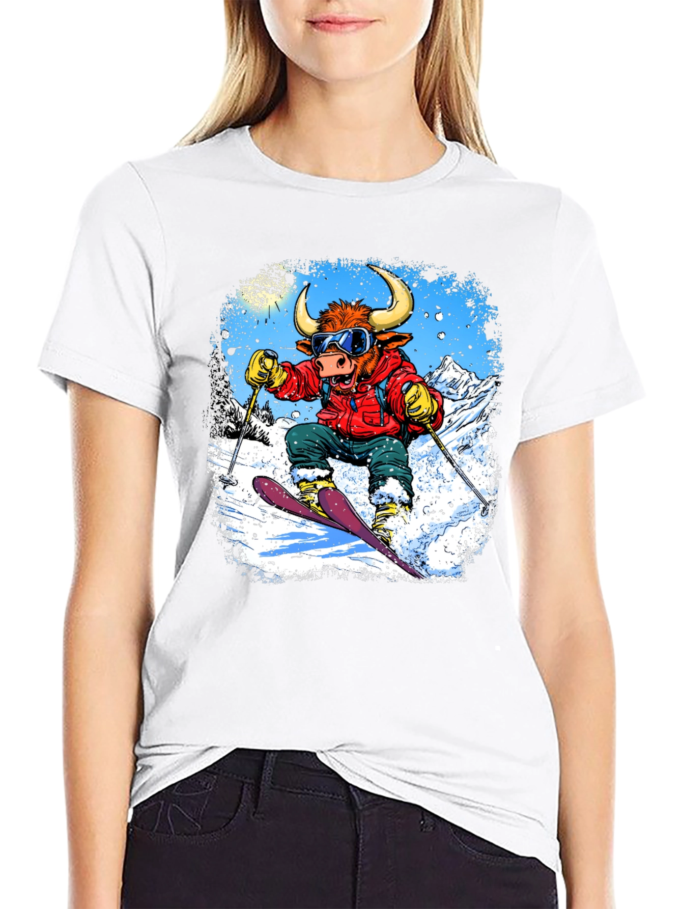 Bull Skier Graphic T-Shirt
