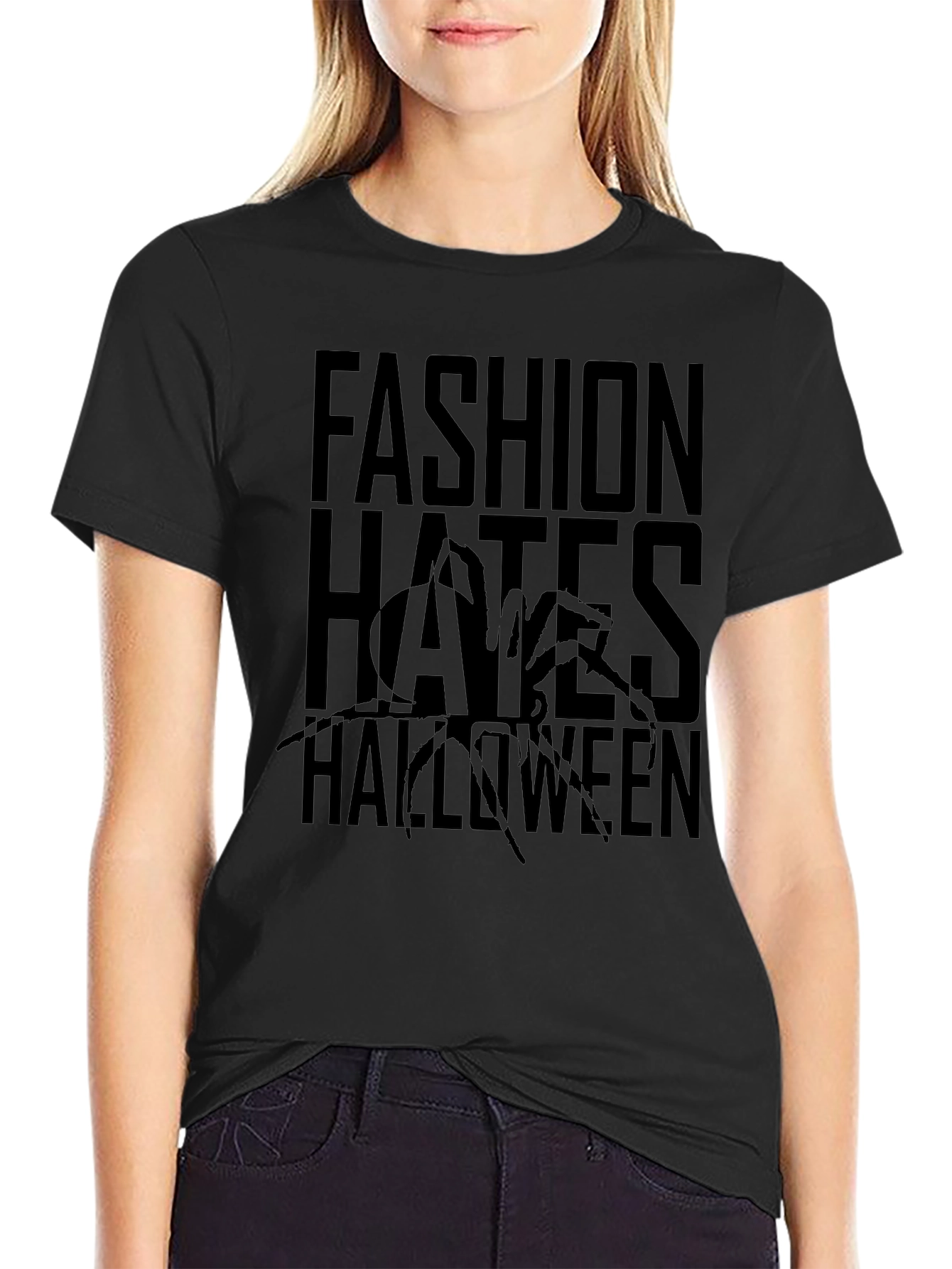 Fashion Hates Halloween Graphic Tee - Black