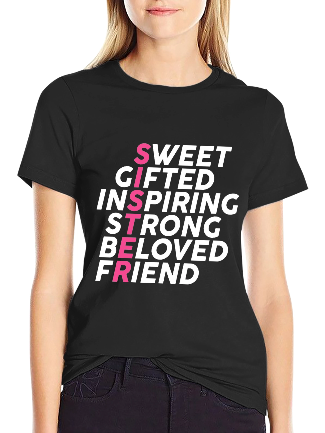 Sweet Sister Graphic Tee - Black Crew Neck T-Shirt