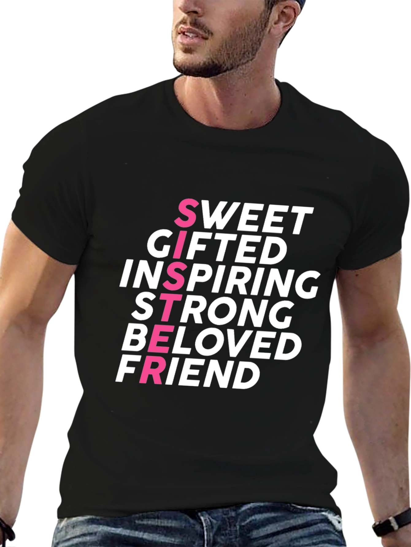 Sweet Sister Graphic Tee - Black Crew Neck T-Shirt