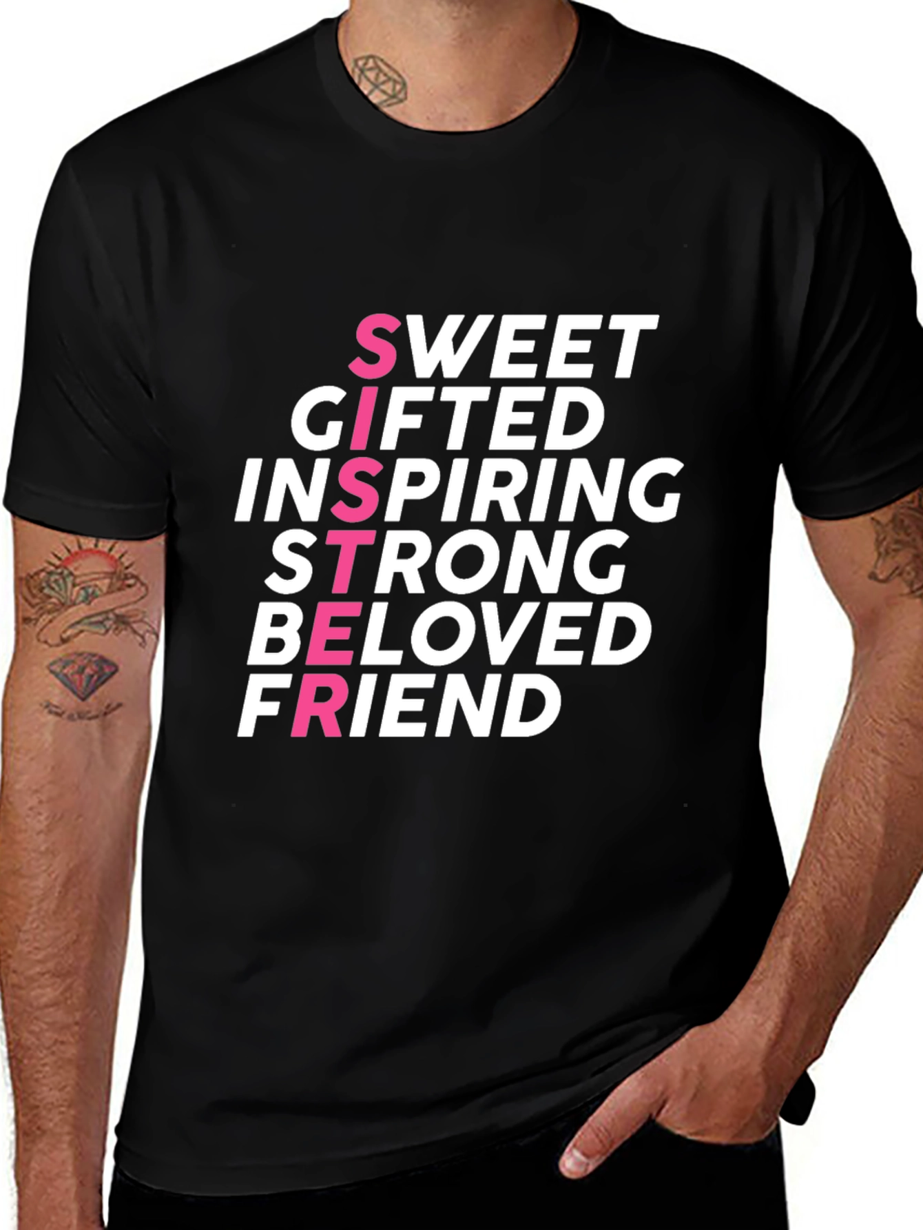 Sweet Sister Graphic Tee - Black Crew Neck T-Shirt