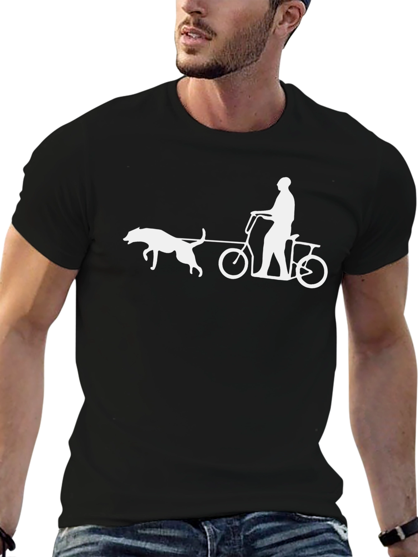 Dog Pulling Bike Graphic Tee - Black
