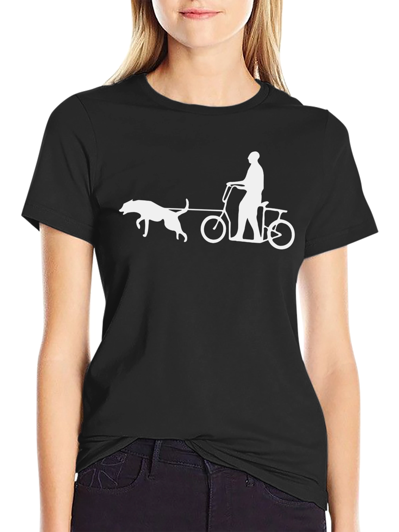 Dog Pulling Bike Graphic Tee - Black