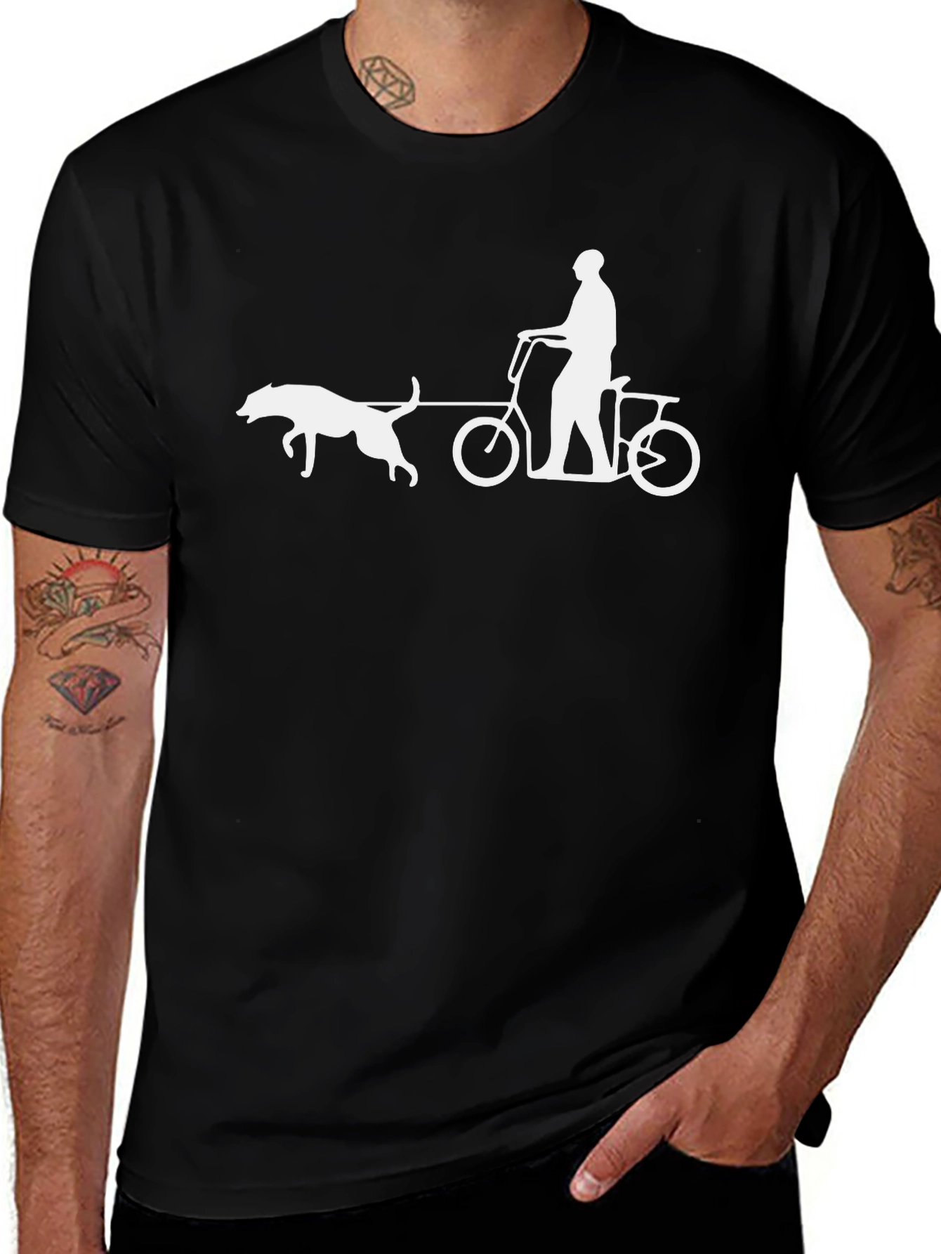 Dog Pulling Bike Graphic Tee - Black