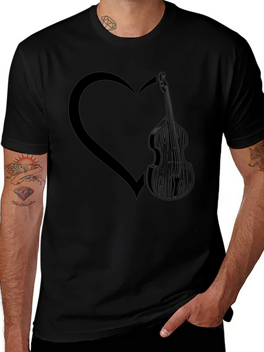 Bass Guitar Heart Graphic Tee - Mens Black T-Shirt