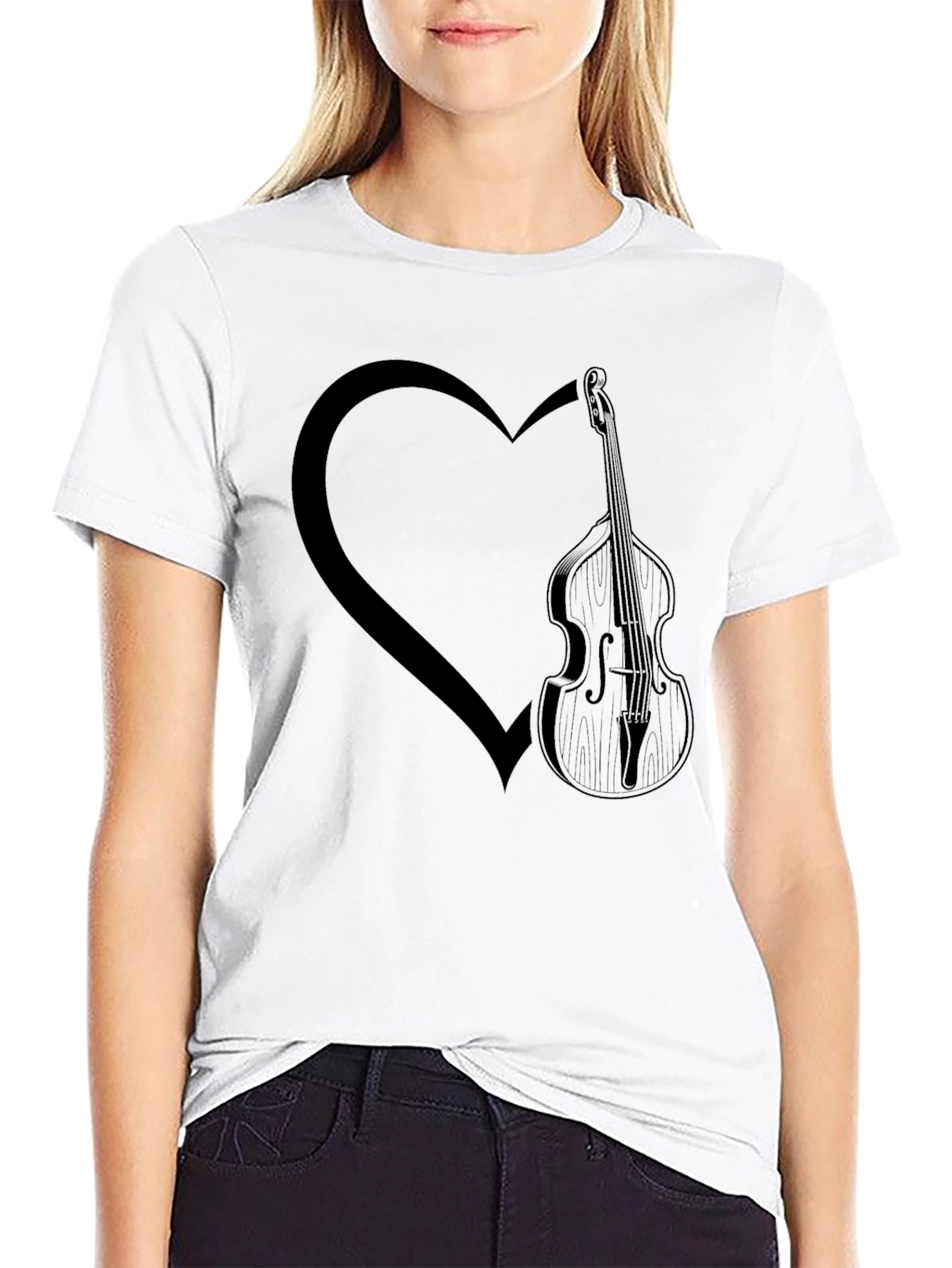 Bass Guitar Heart Graphic Tee - Mens Black T-Shirt