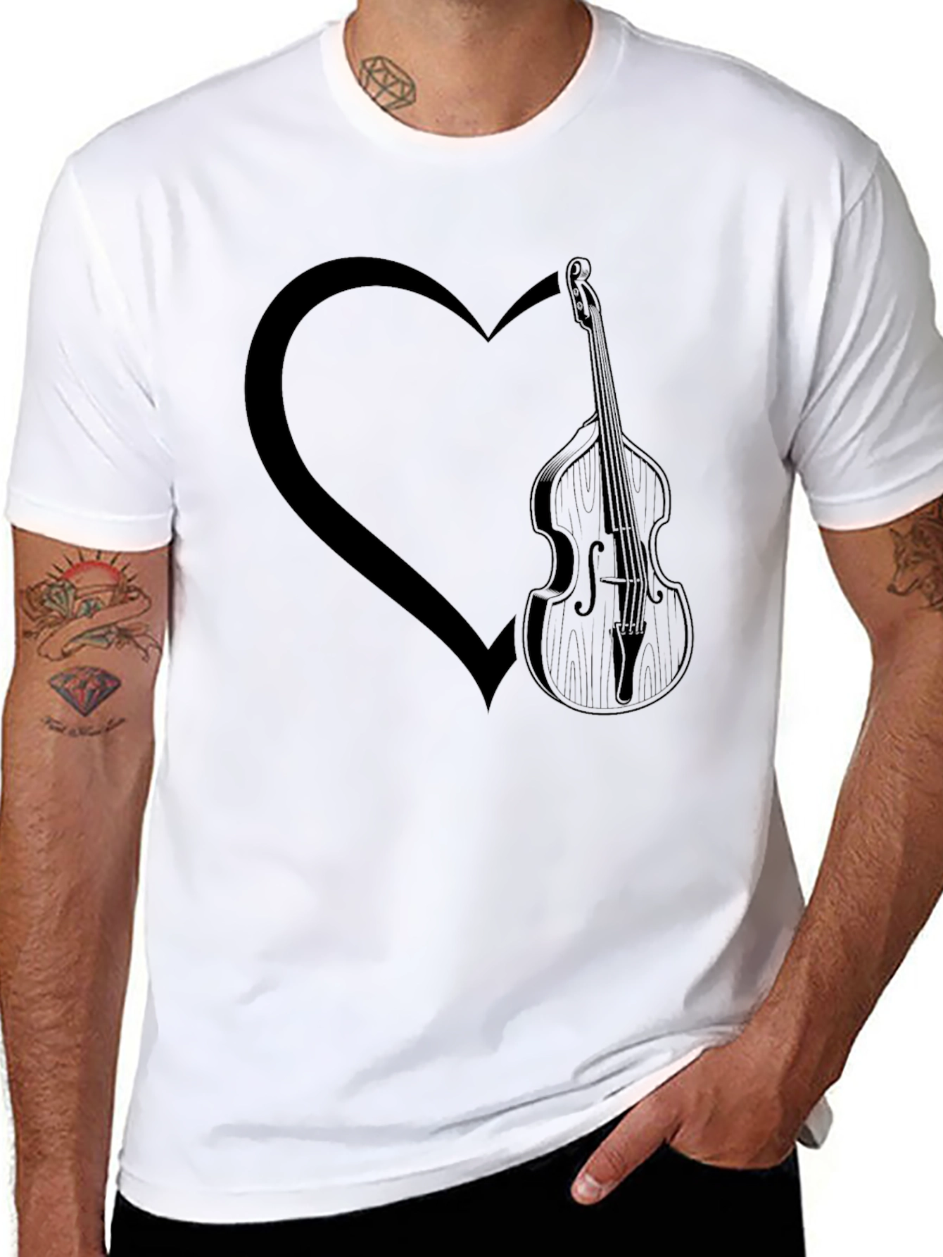 Bass Guitar Heart Graphic Tee - Mens Black T-Shirt