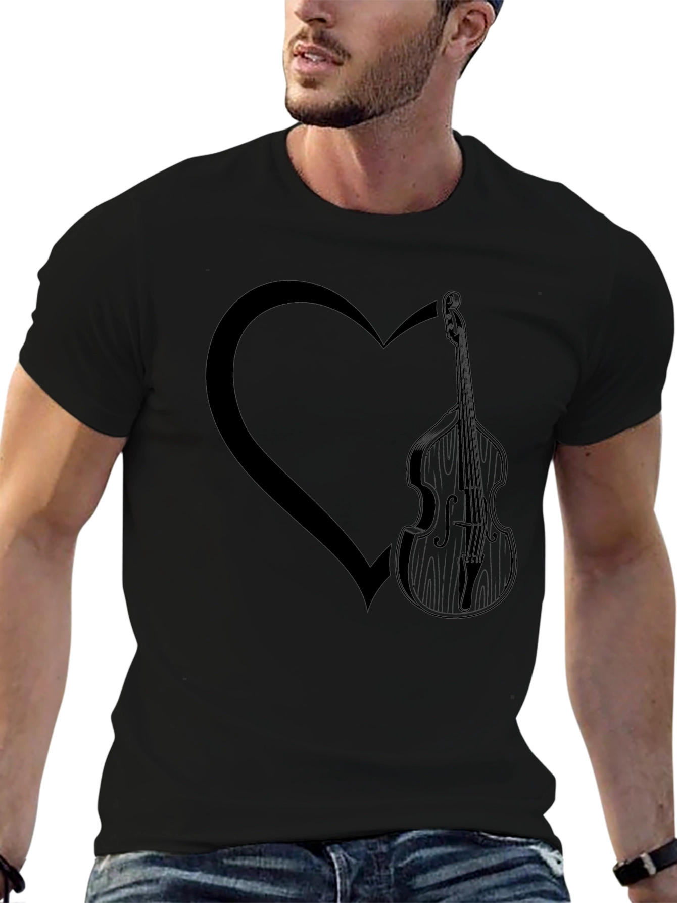 Bass Guitar Heart Graphic Tee - Mens Black T-Shirt