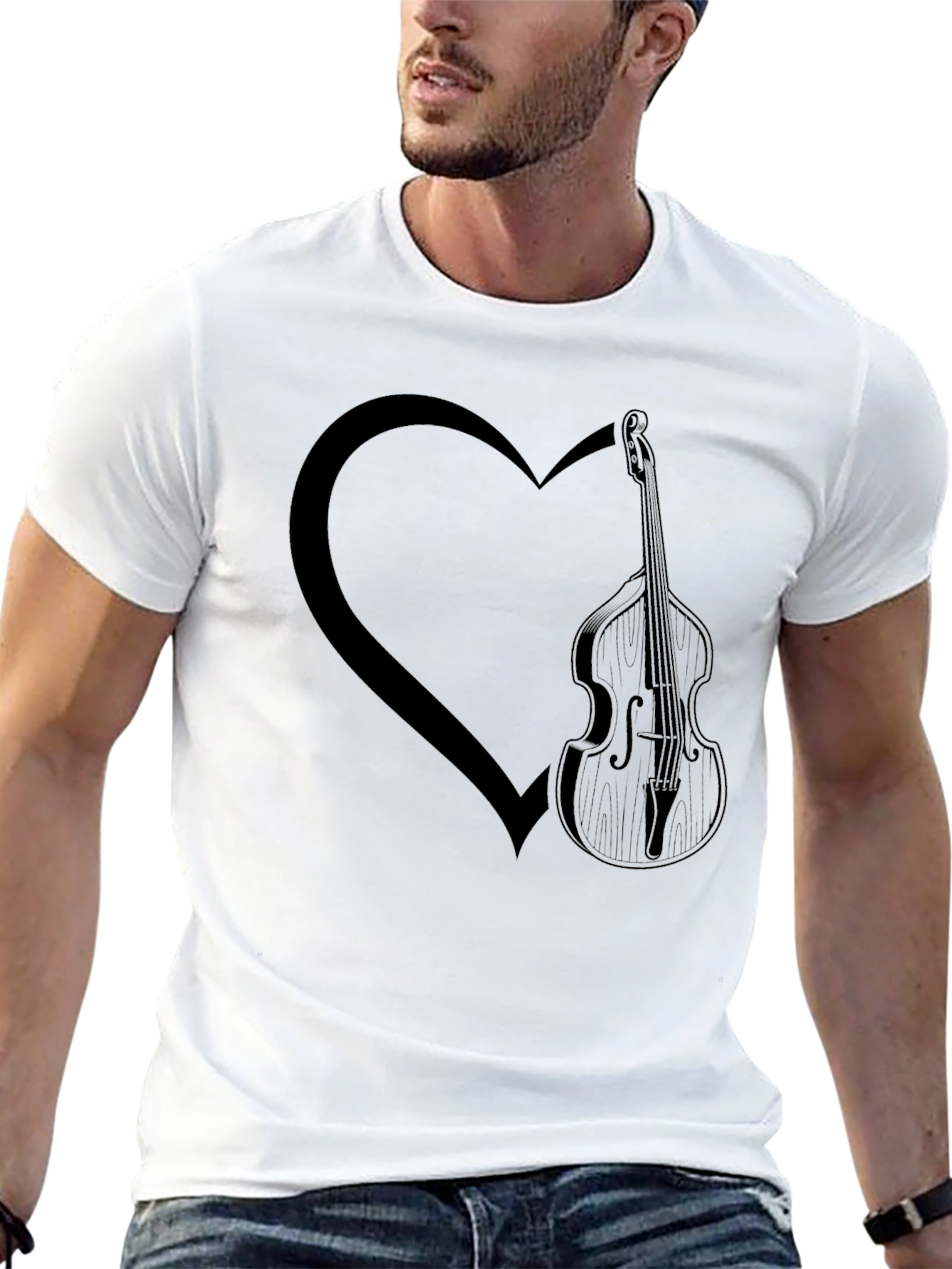 Bass Guitar Heart Graphic Tee - Mens Black T-Shirt