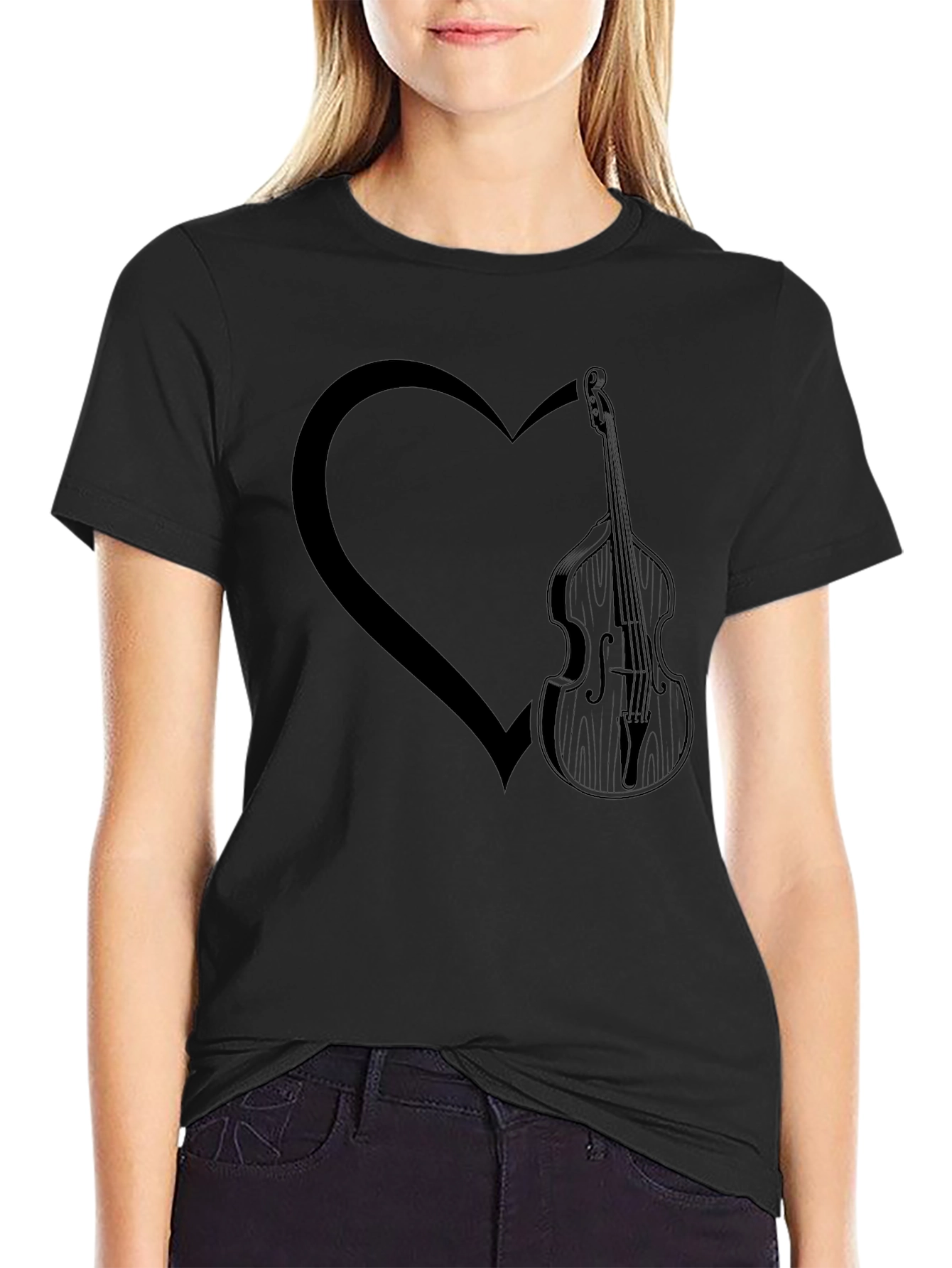 Bass Guitar Heart Graphic Tee - Mens Black T-Shirt