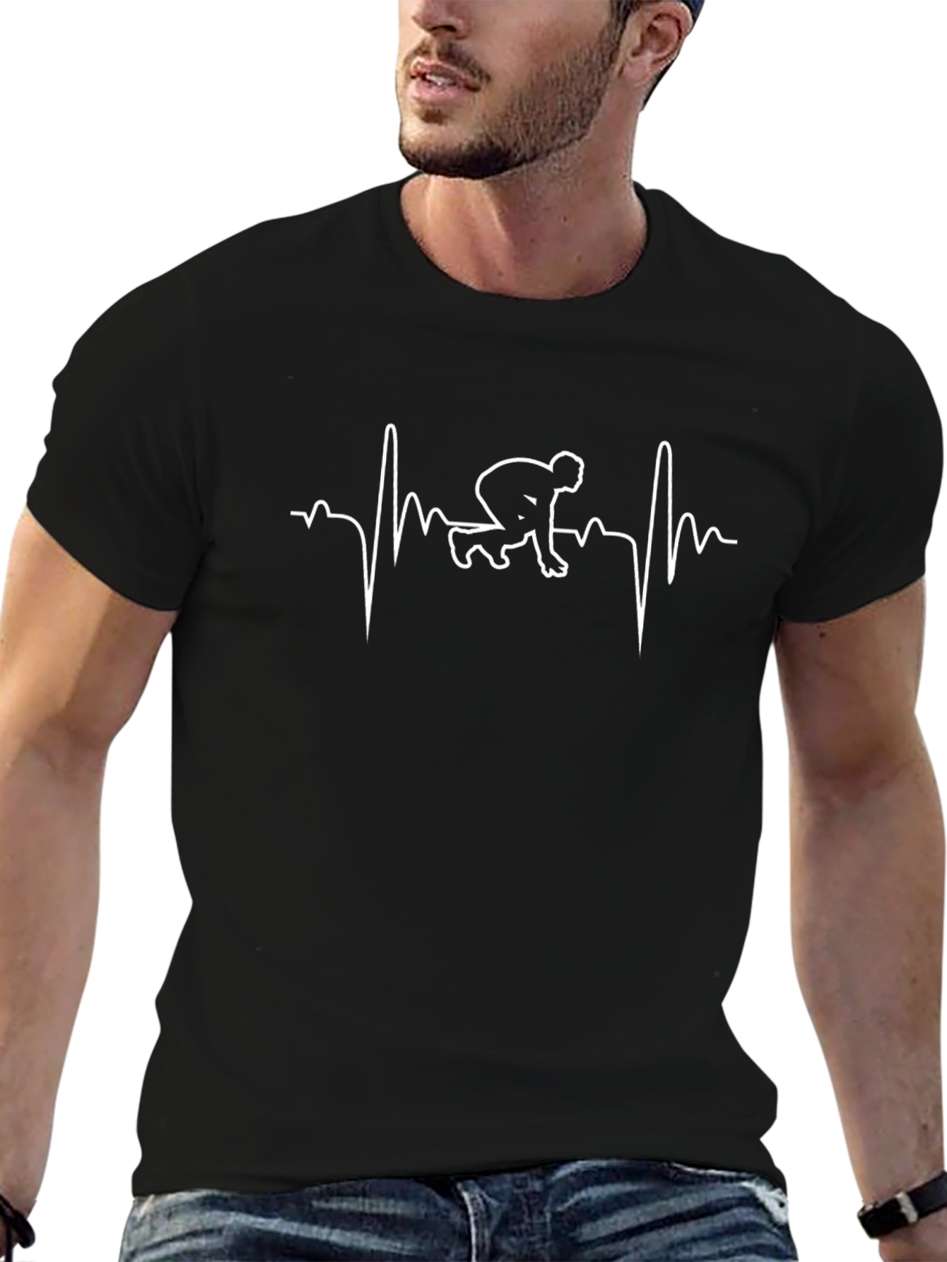 Runner Heartbeat Graphic Tee - Black Cotton T-Shirt