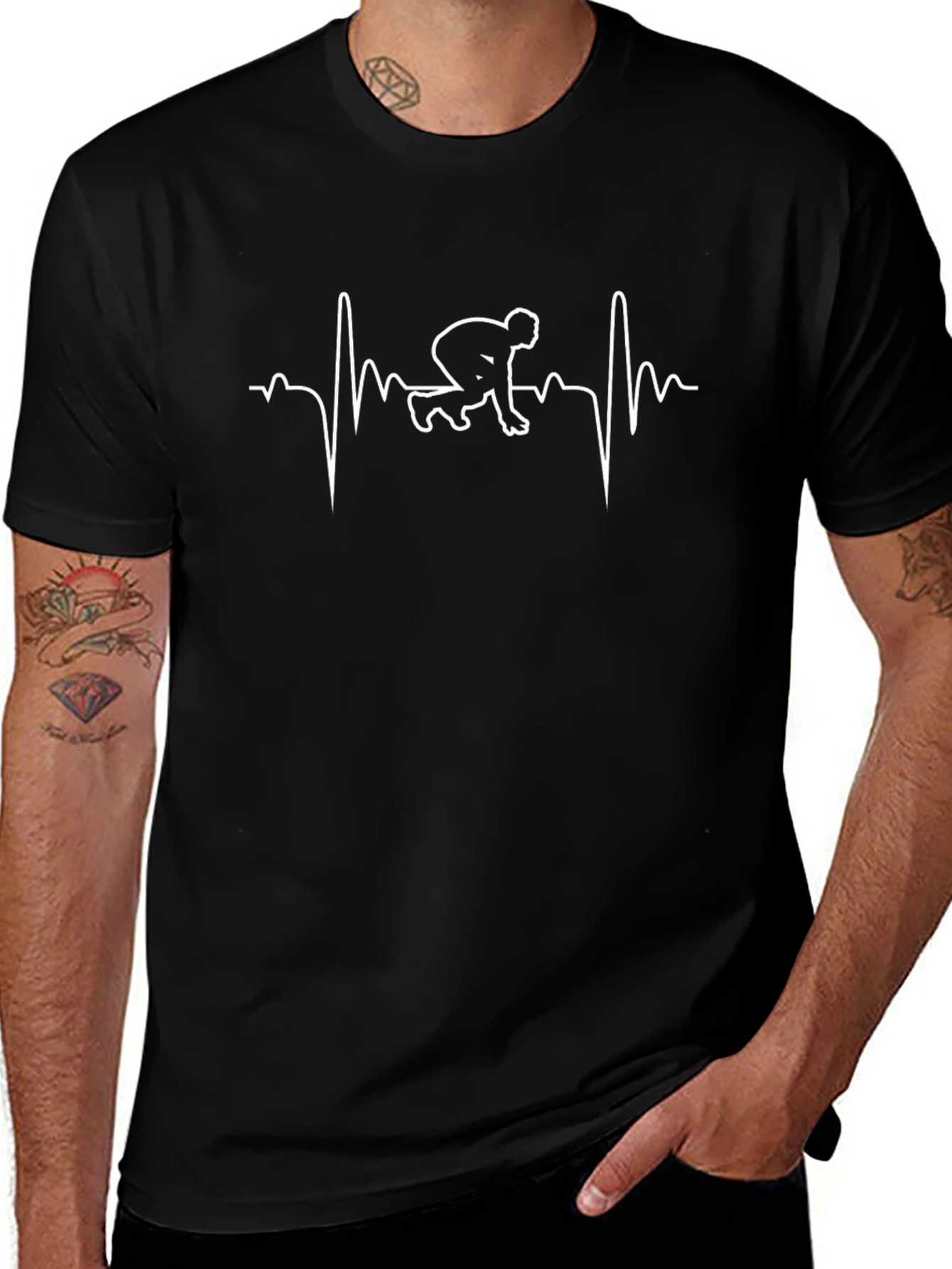 Runner Heartbeat Graphic Tee - Black Cotton T-Shirt