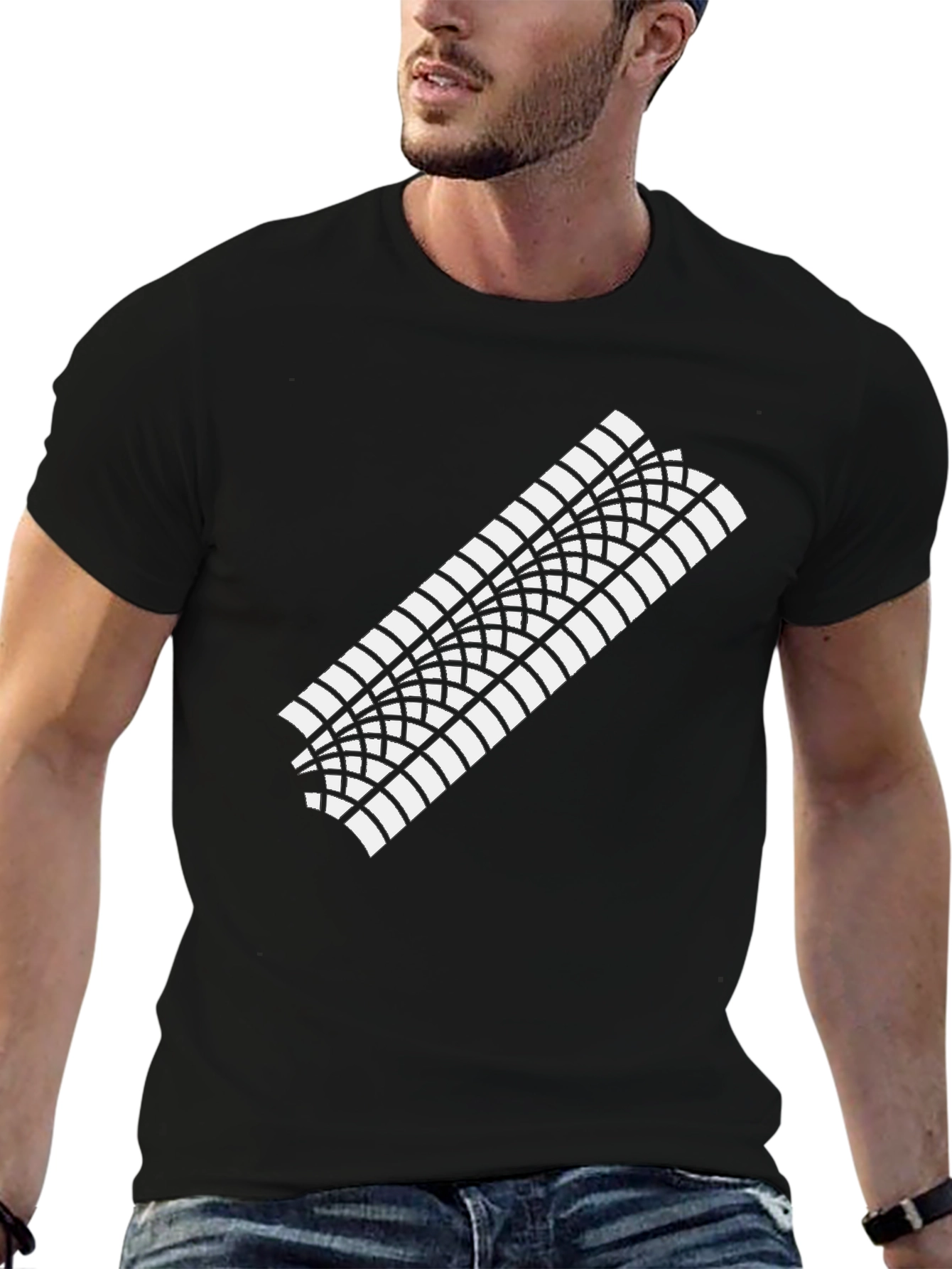 Tire Tread Graphic Tee - Black Cotton T-Shirt