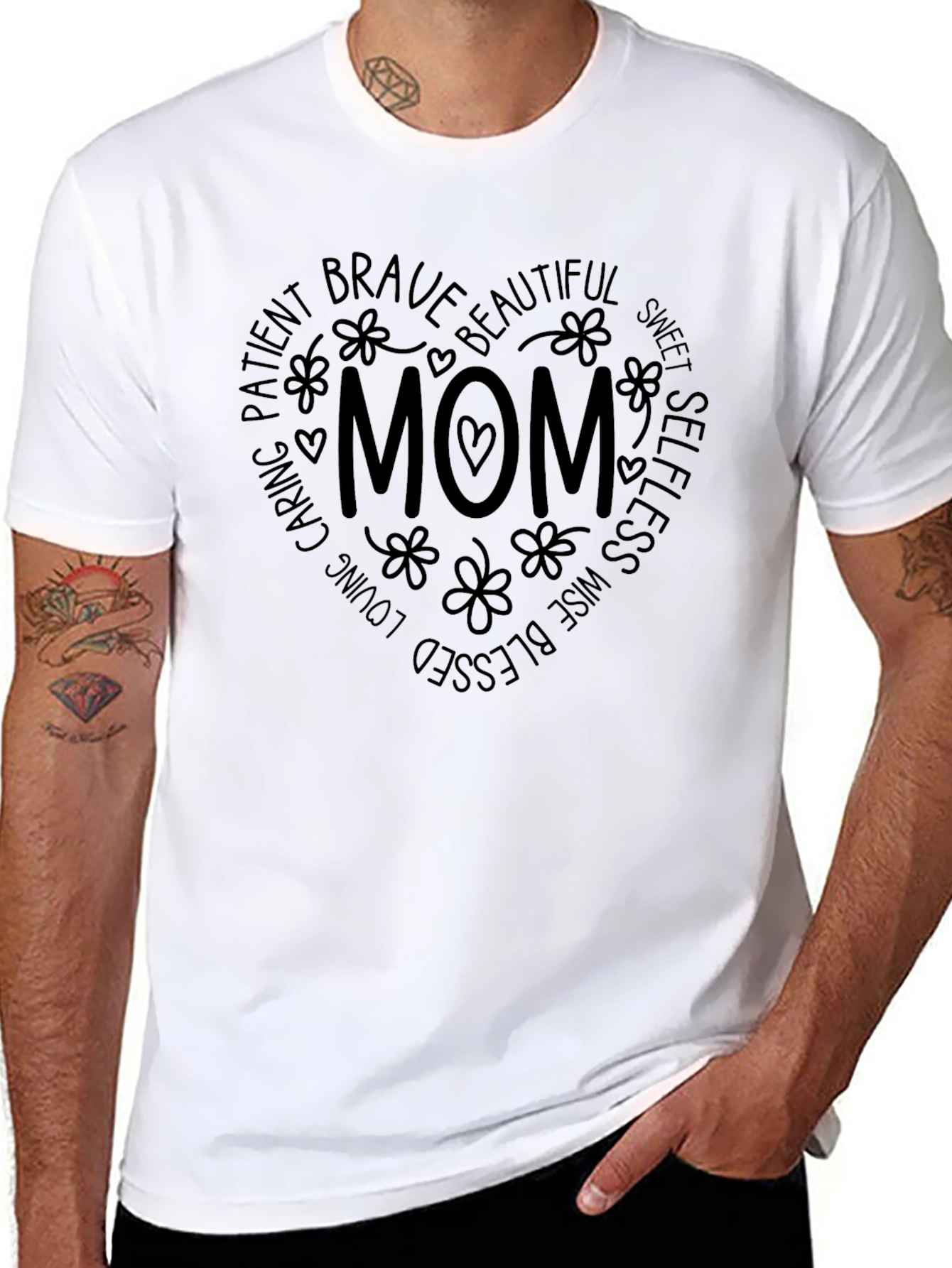 Mom Heart Graphic Tee - Black Cotton Casual T-Shirt