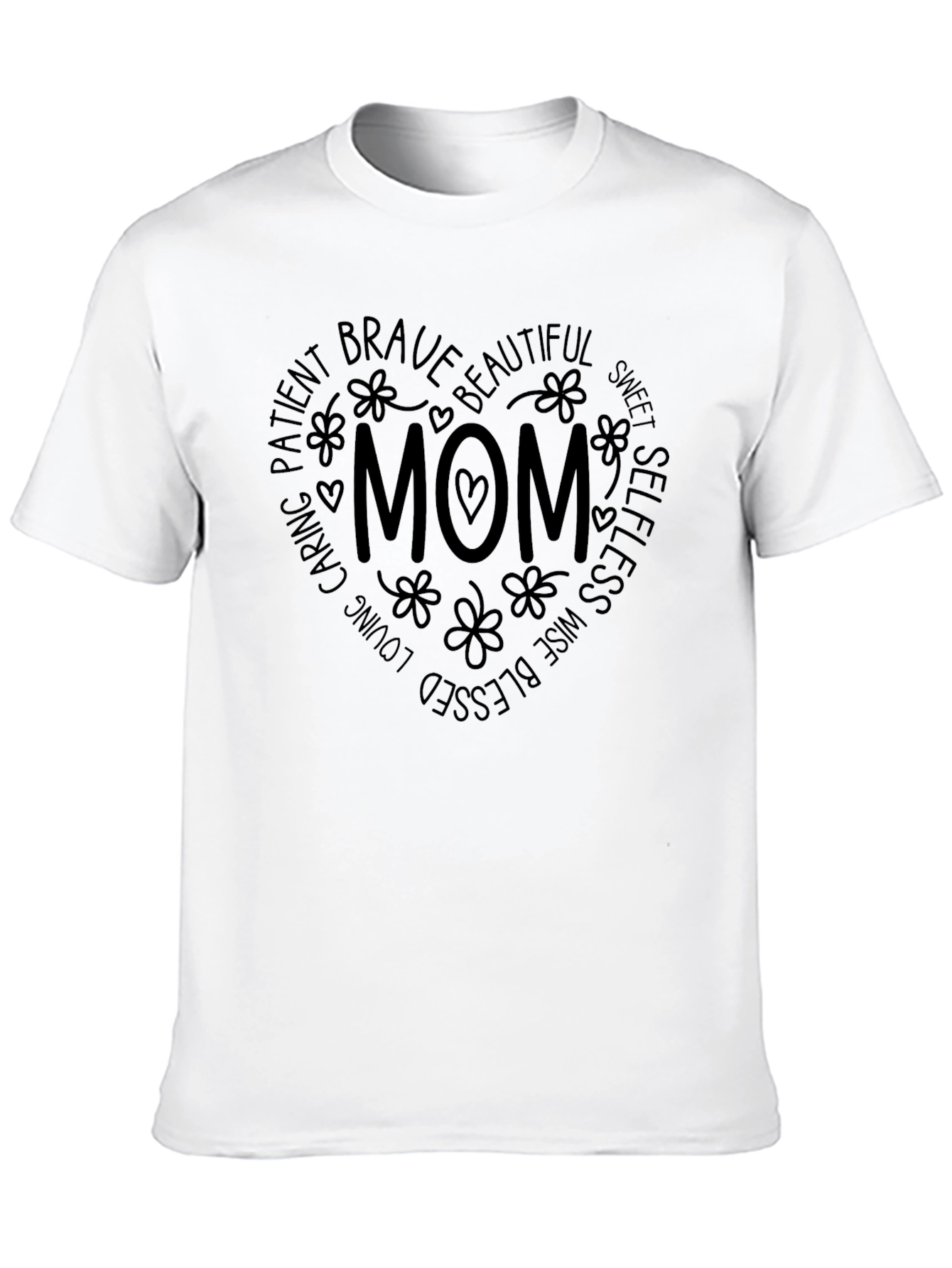 Mom Heart Graphic Tee - Black Cotton Casual T-Shirt