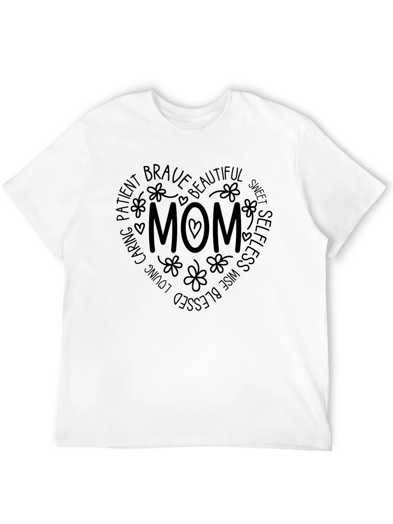 Mom Heart Graphic Tee - Black Cotton Casual T-Shirt