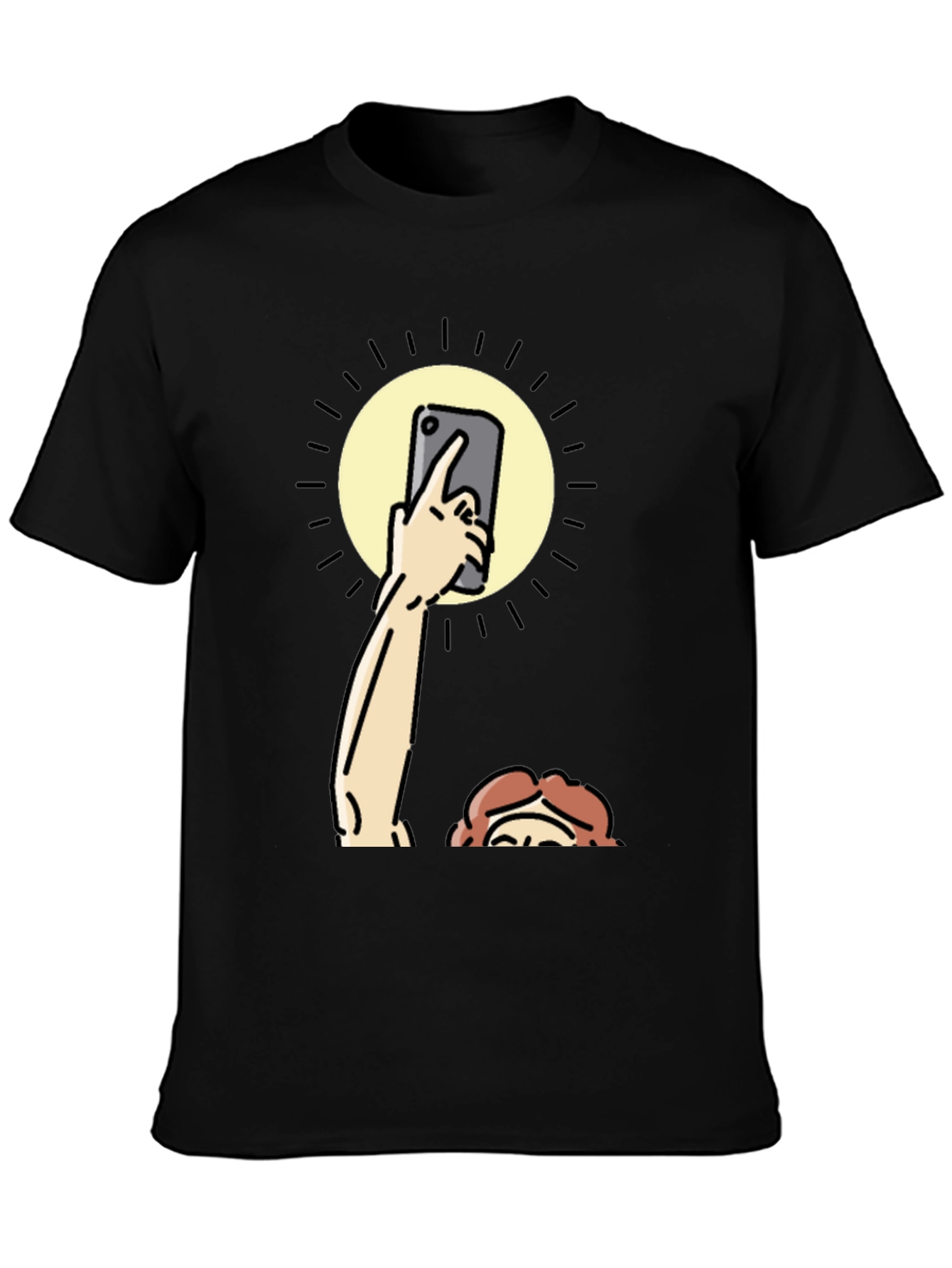Funny Sun Selfie Black T-Shirt
