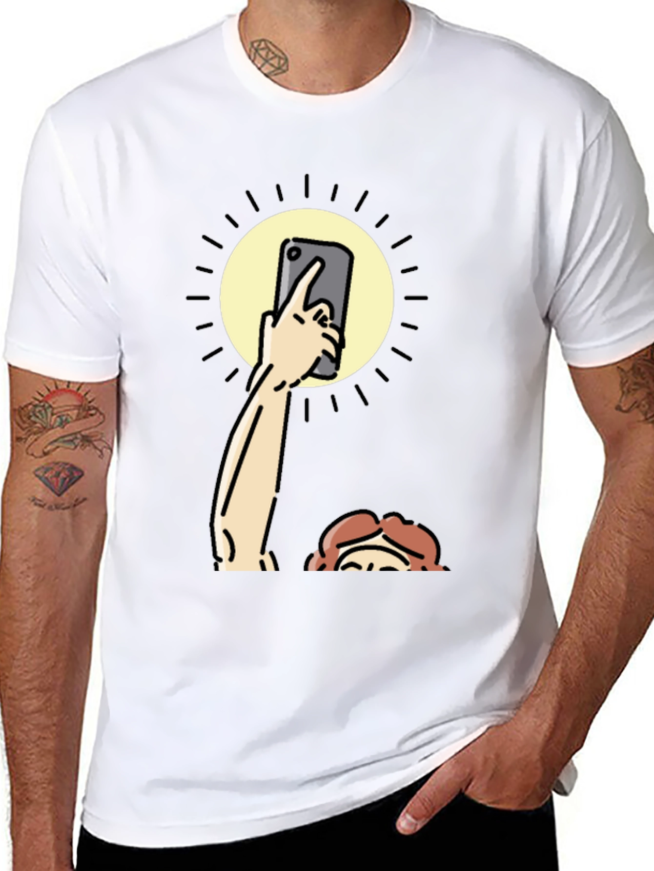 Funny Sun Selfie Black T-Shirt