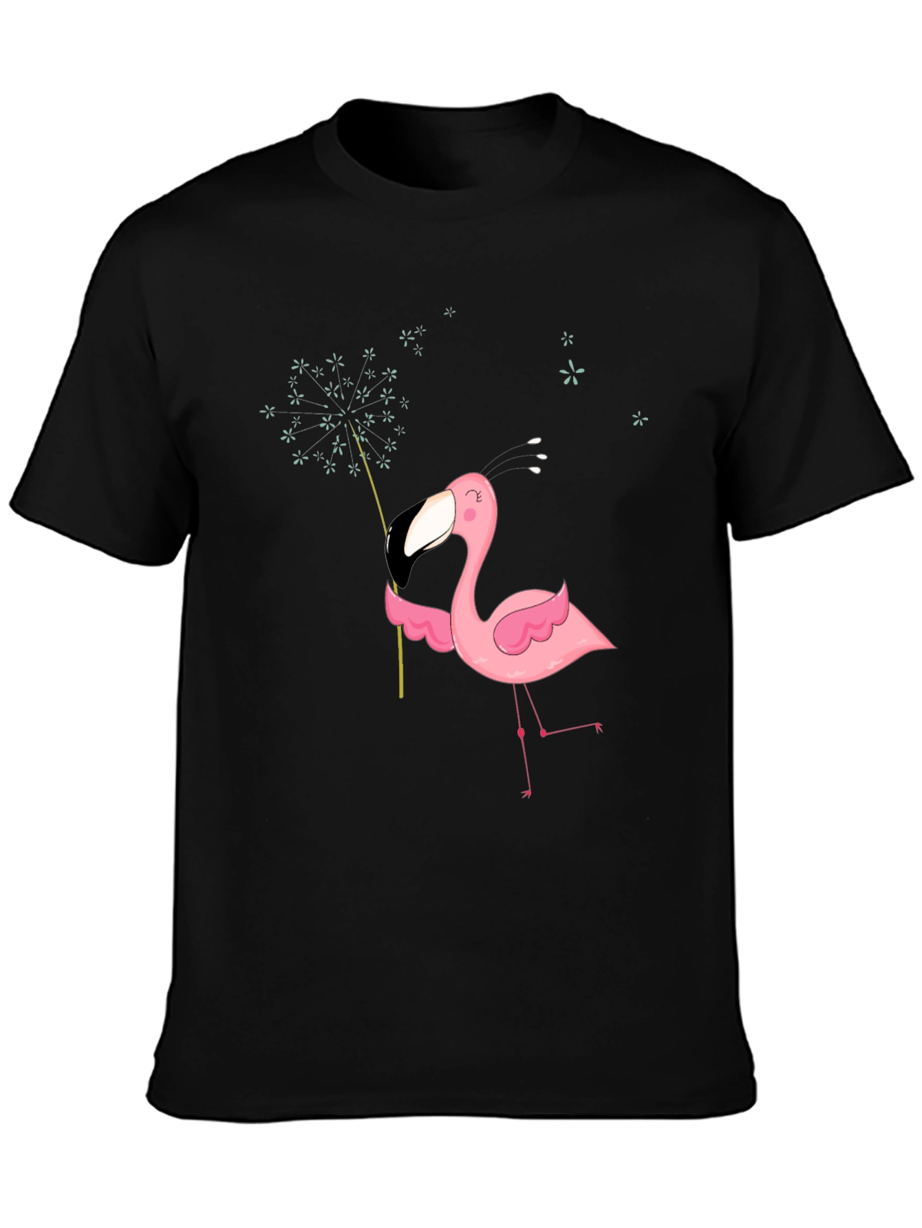 Mens Black T-Shirt with Flamingo Graphic