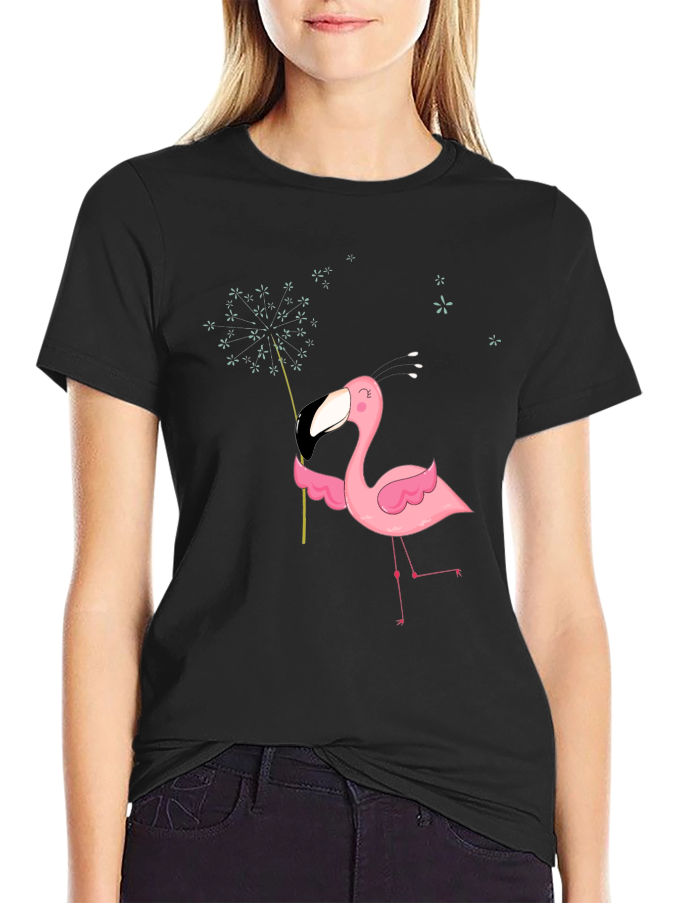 Mens Black T-Shirt with Flamingo Graphic