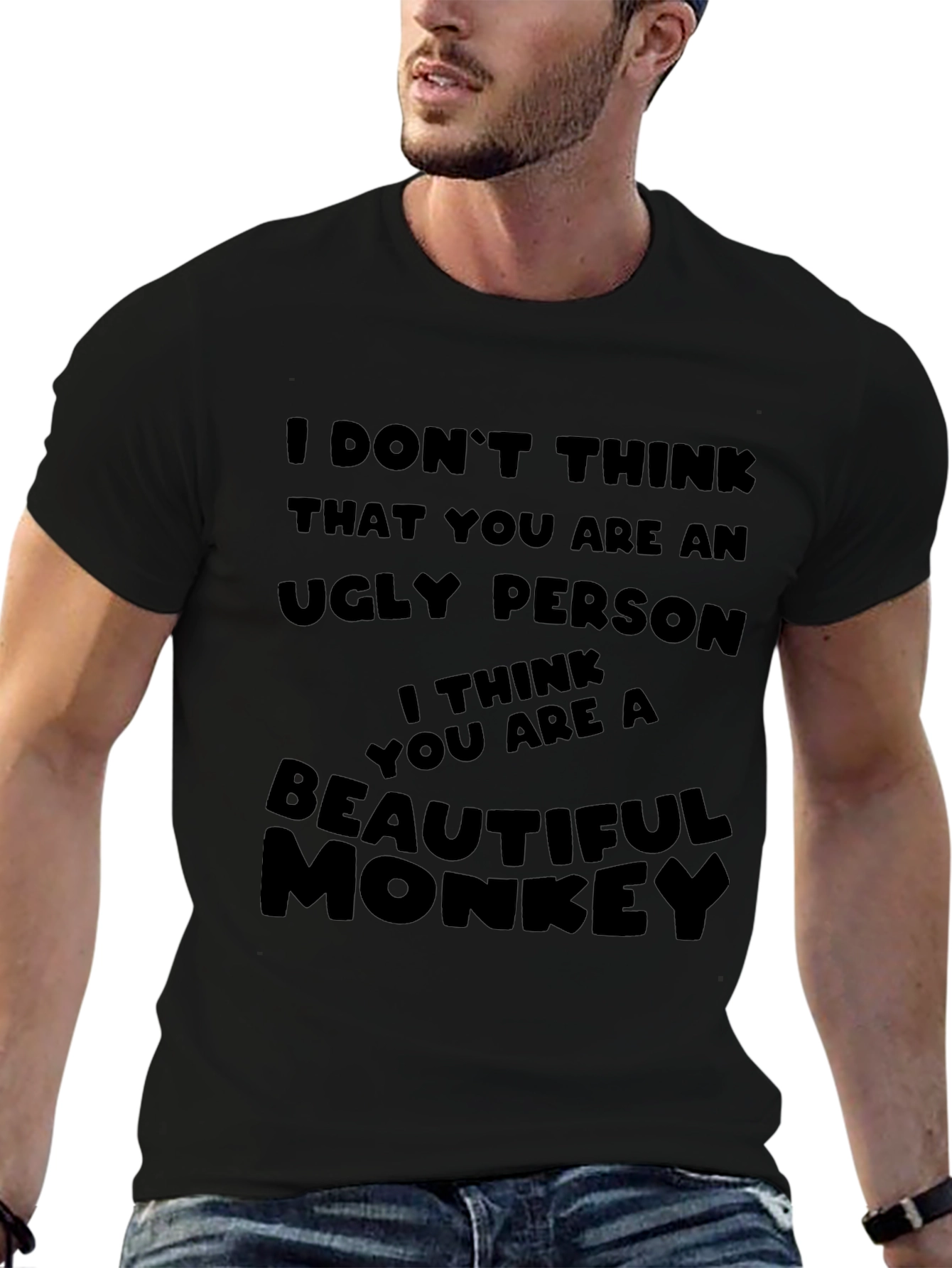 Humorous Monkey Graphic Black T-Shirt