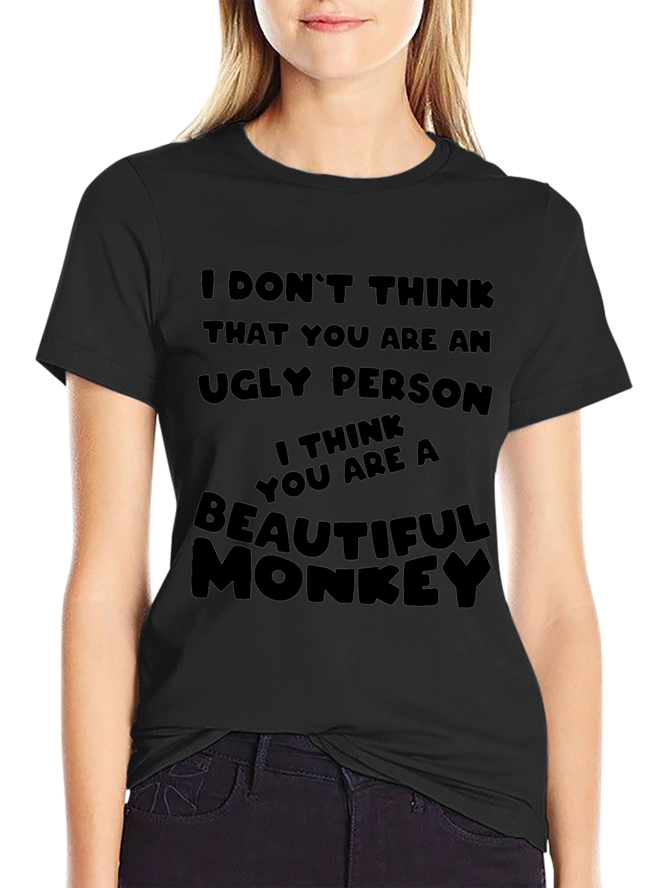 Humorous Monkey Graphic Black T-Shirt