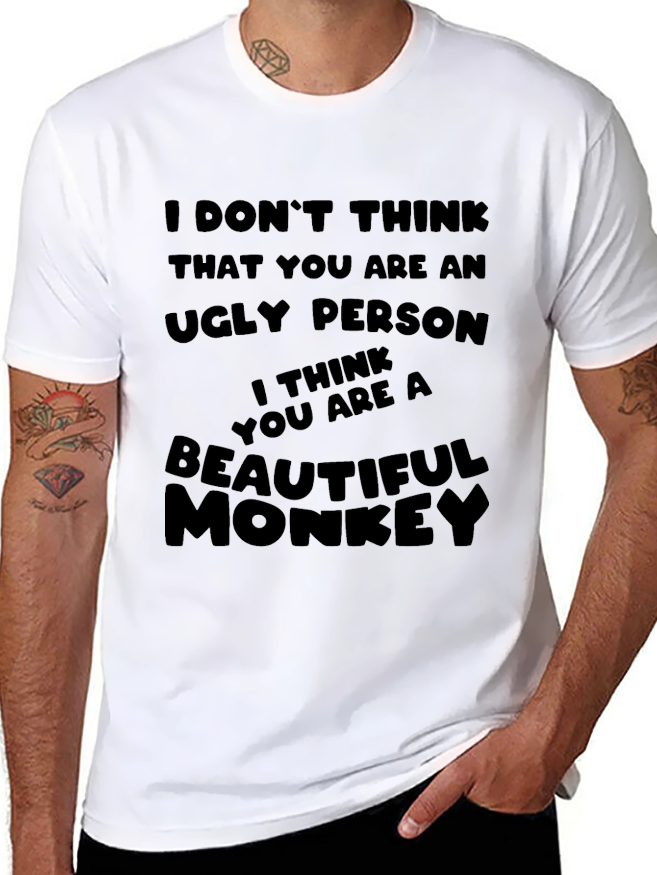 Humorous Monkey Graphic Black T-Shirt