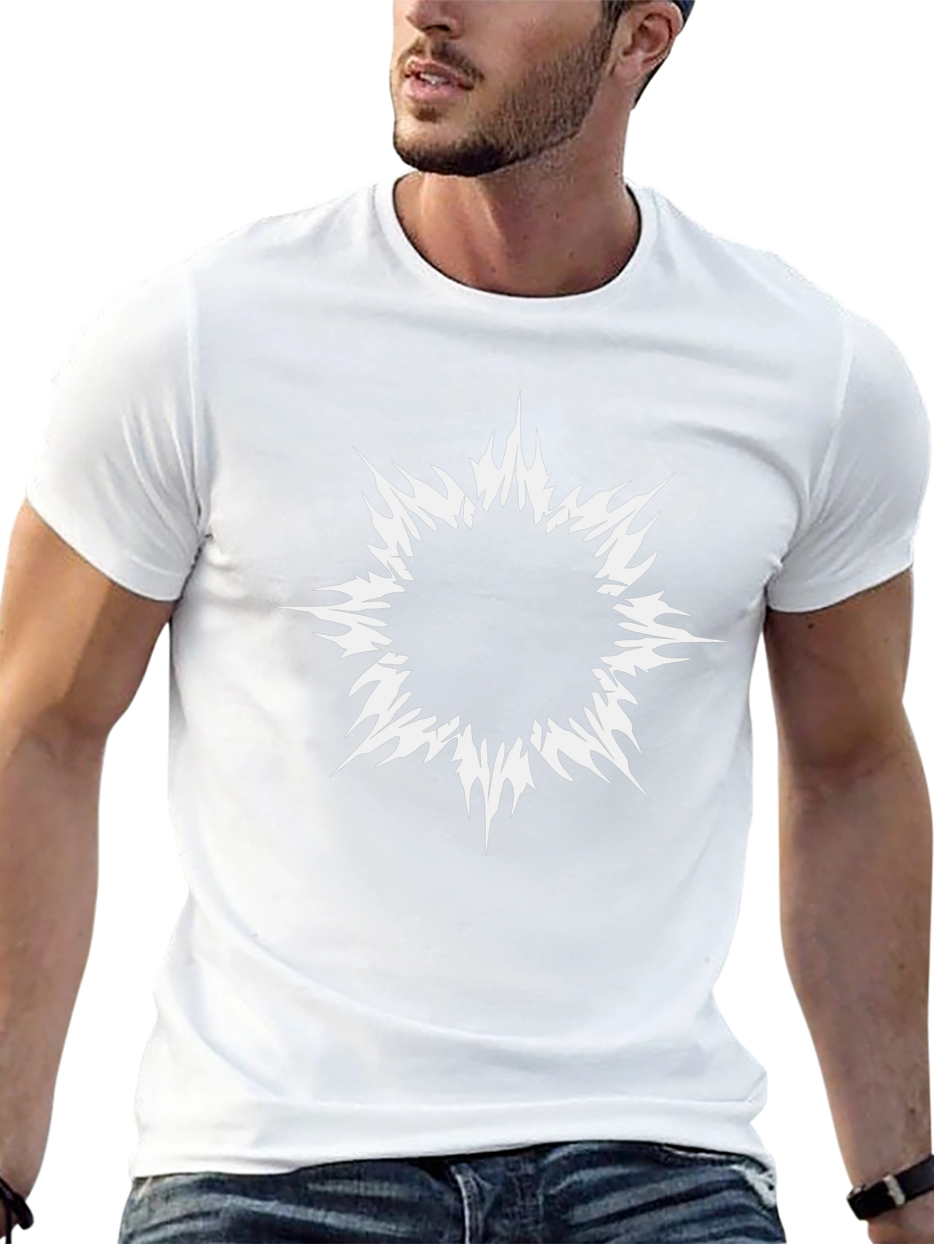 Edgy Graphic Tee: Black Shirt with White Abstract Design