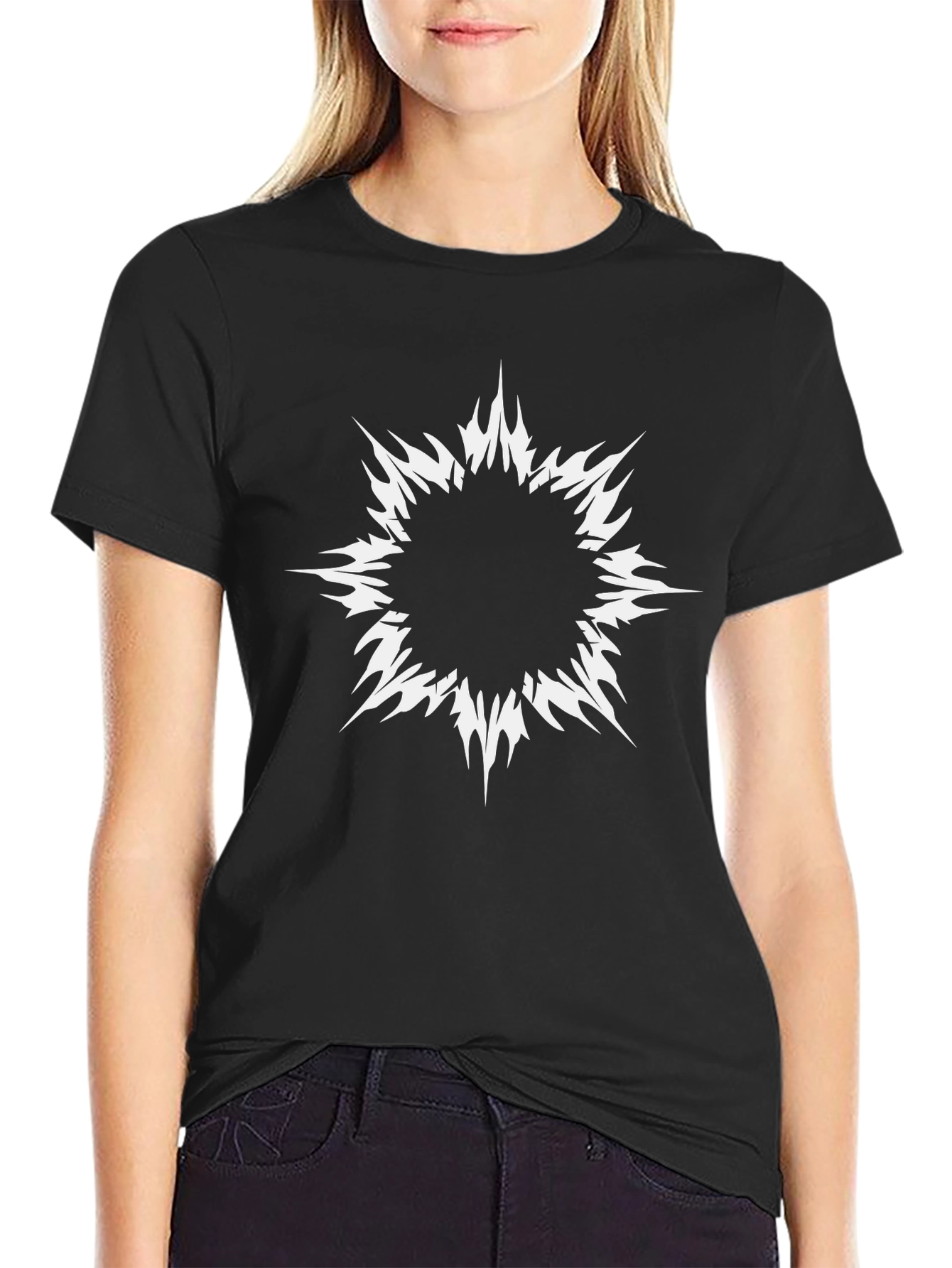 Edgy Graphic Tee: Black Shirt with White Abstract Design