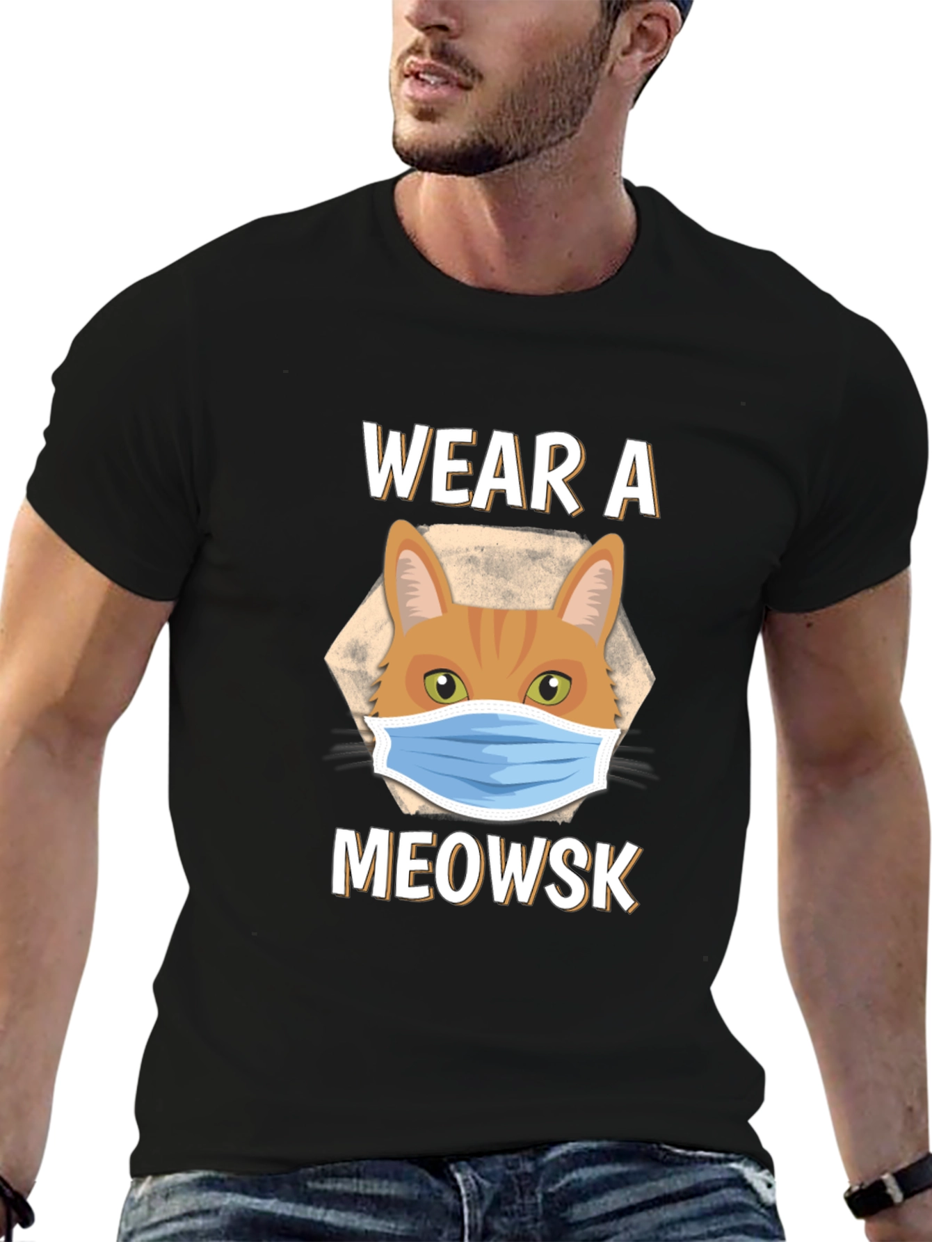Wear A Meowsk Funny Cat Face Mask T-Shirt
