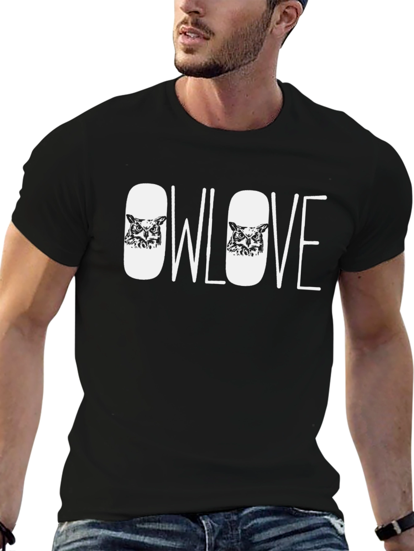 Owl Love Graphic Tee - Black Cotton Blend