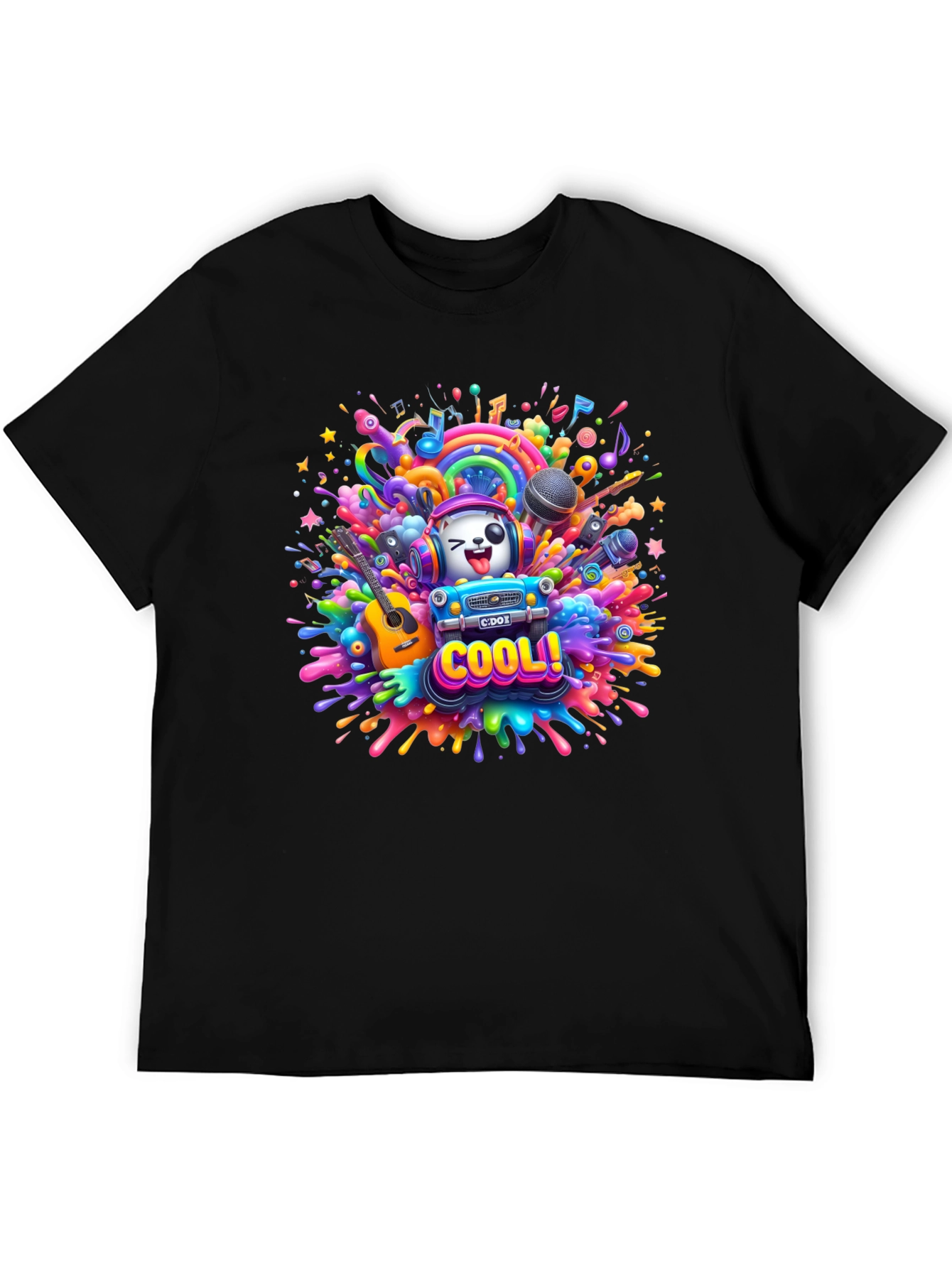 Cool Cartoon Music Explosion Black T-Shirt