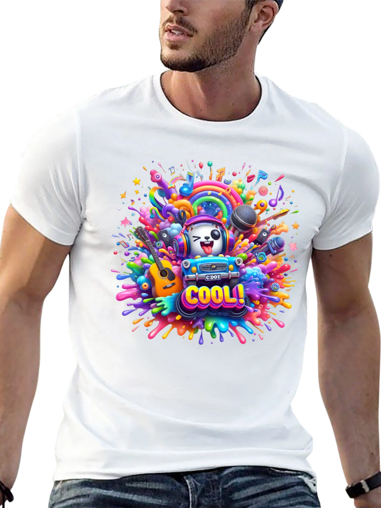 Cool Cartoon Music Explosion Black T-Shirt