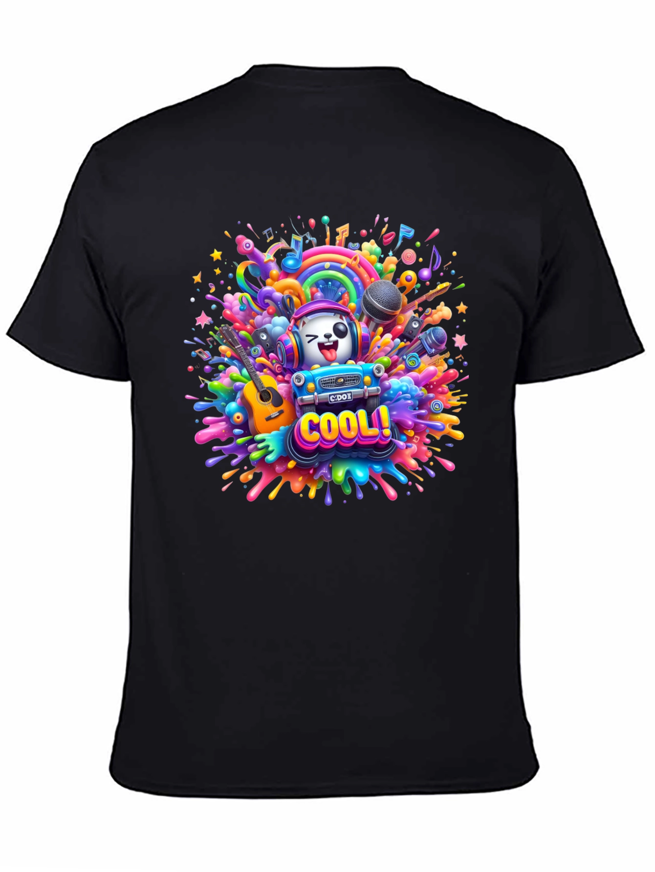 Cool Cartoon Music Explosion Black T-Shirt